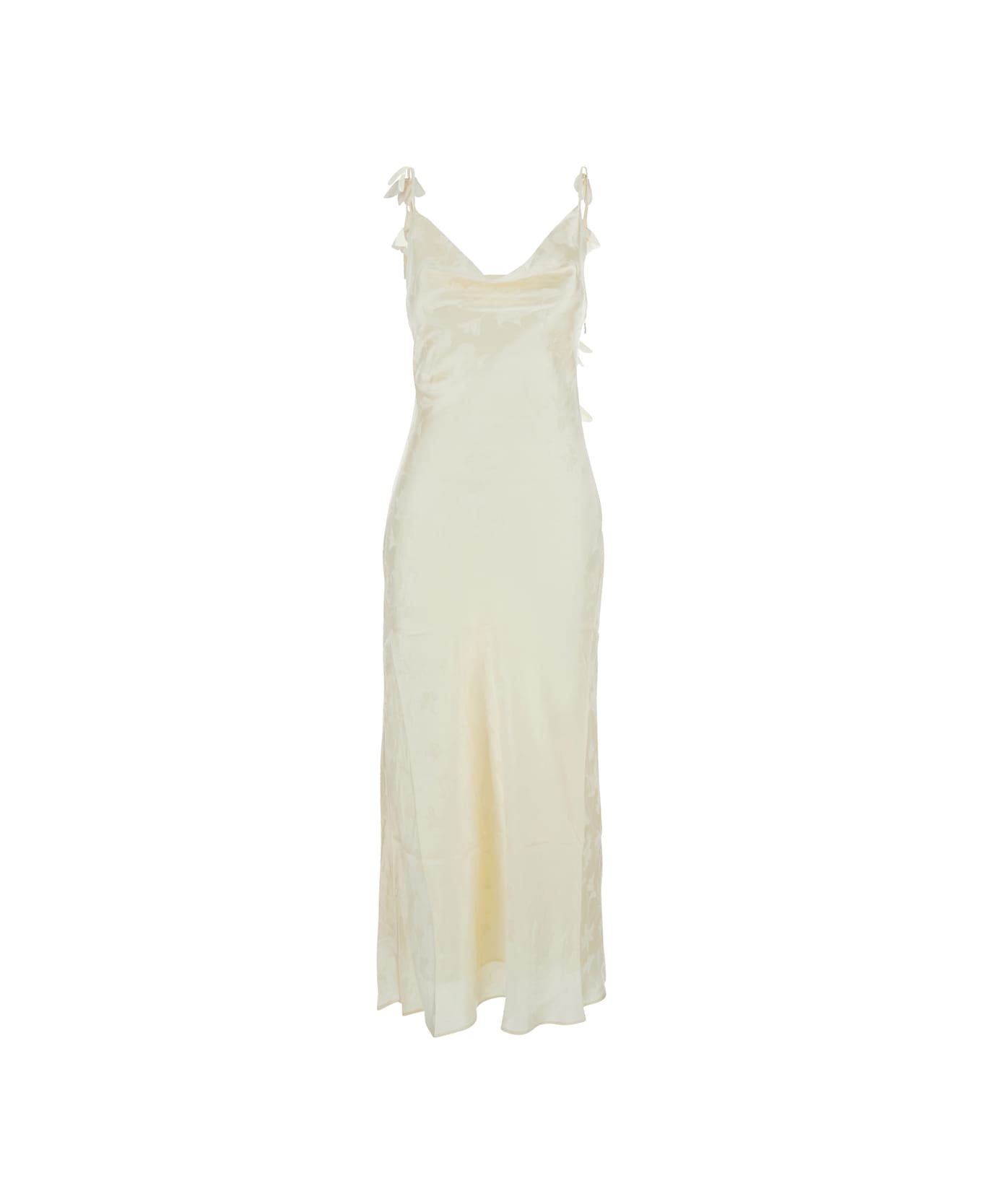 Rotate by Birger Christensen White Dress With Draped Neckline And All-over Floral Motif In Silk Woman - White