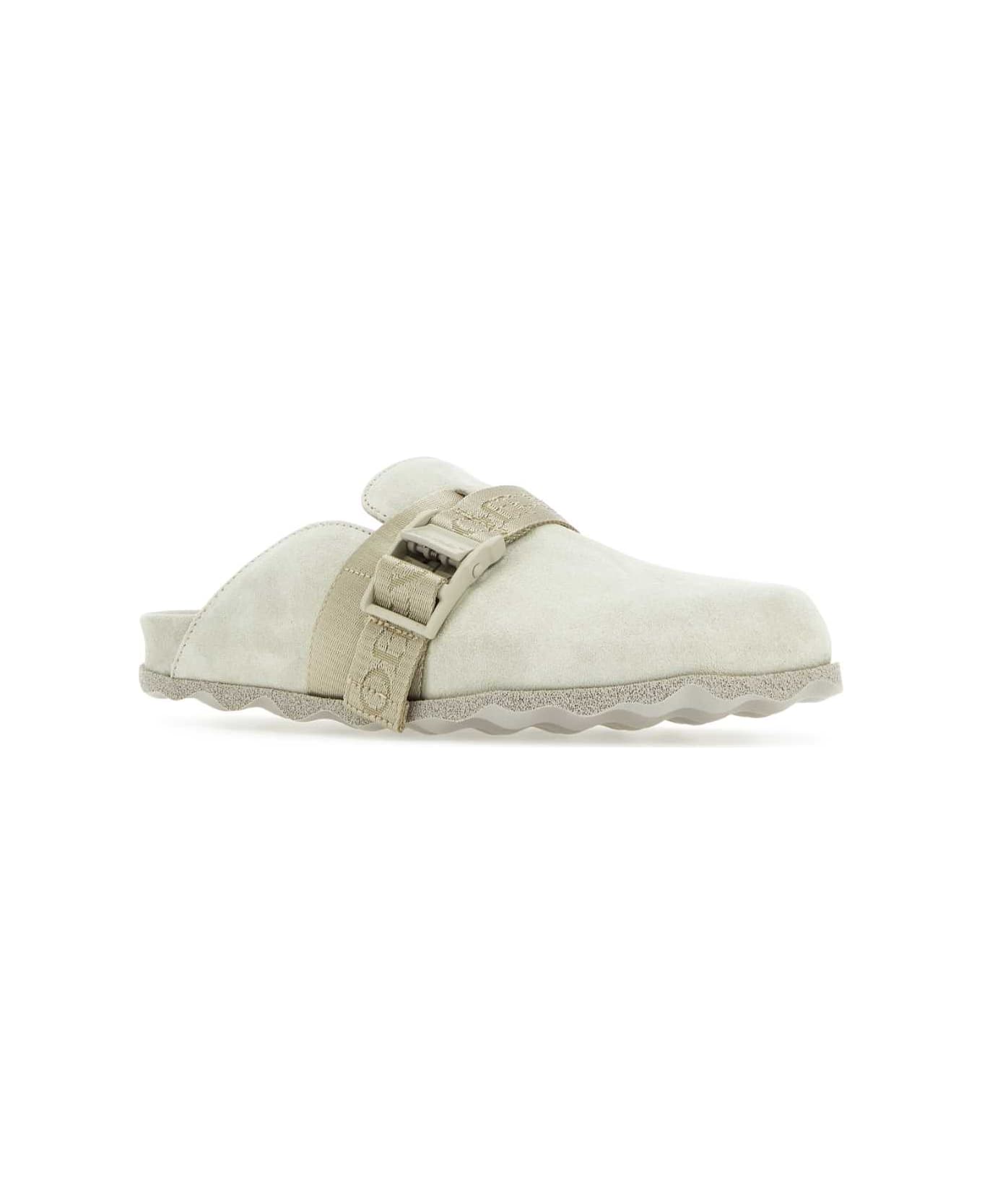 Off-White Light Grey Suede Slippers - OFFWHITE