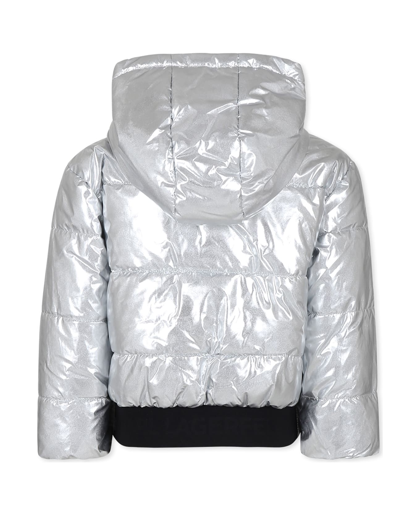 Karl Lagerfeld Kids Silver Down Jacket For Girl With Logo - Silver