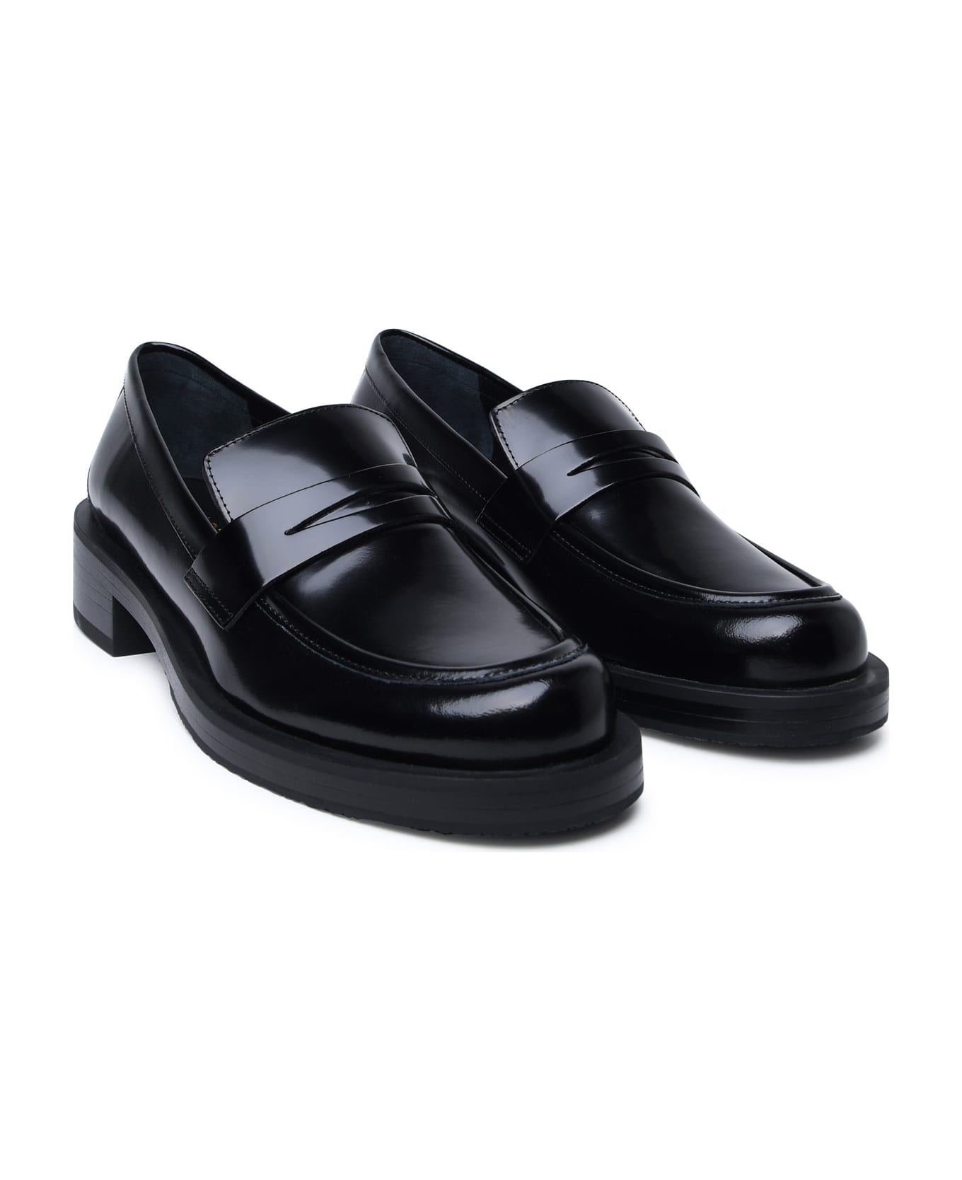 Stuart Weitzman Black Shiny Leather Loafers - Black