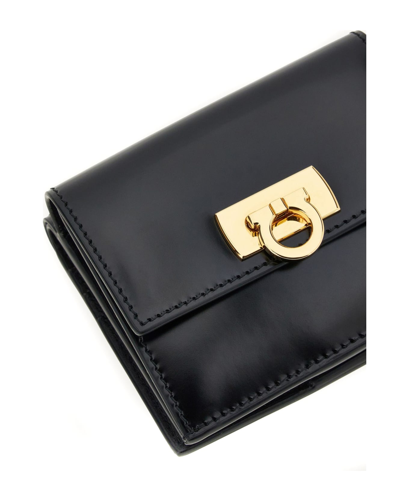 Ferragamo Black Shine Calf Leather Wallet - Black