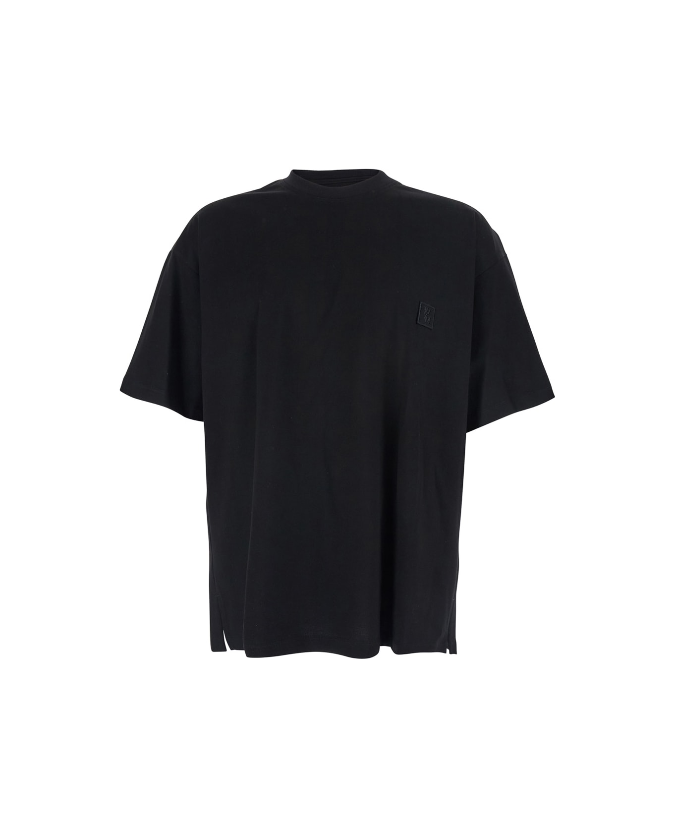 WOOYOUNGMI Black Crewneck T-shirt With Logo Patch On The Front And Floral Motif On The Rear In Cotton Man - Black