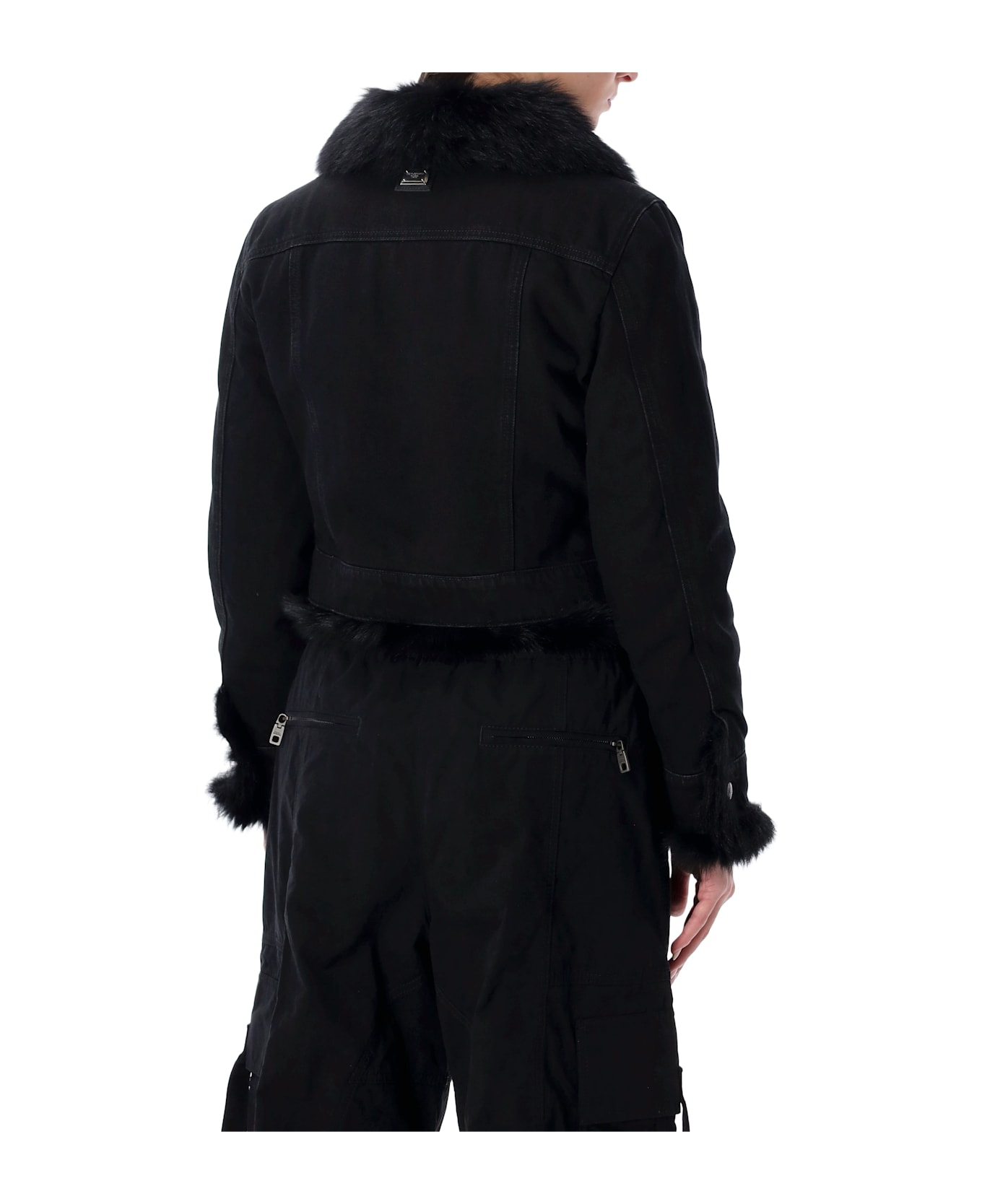 Dolce & Gabbana Short Black Denim Jacket With Faux Fur - BLACK