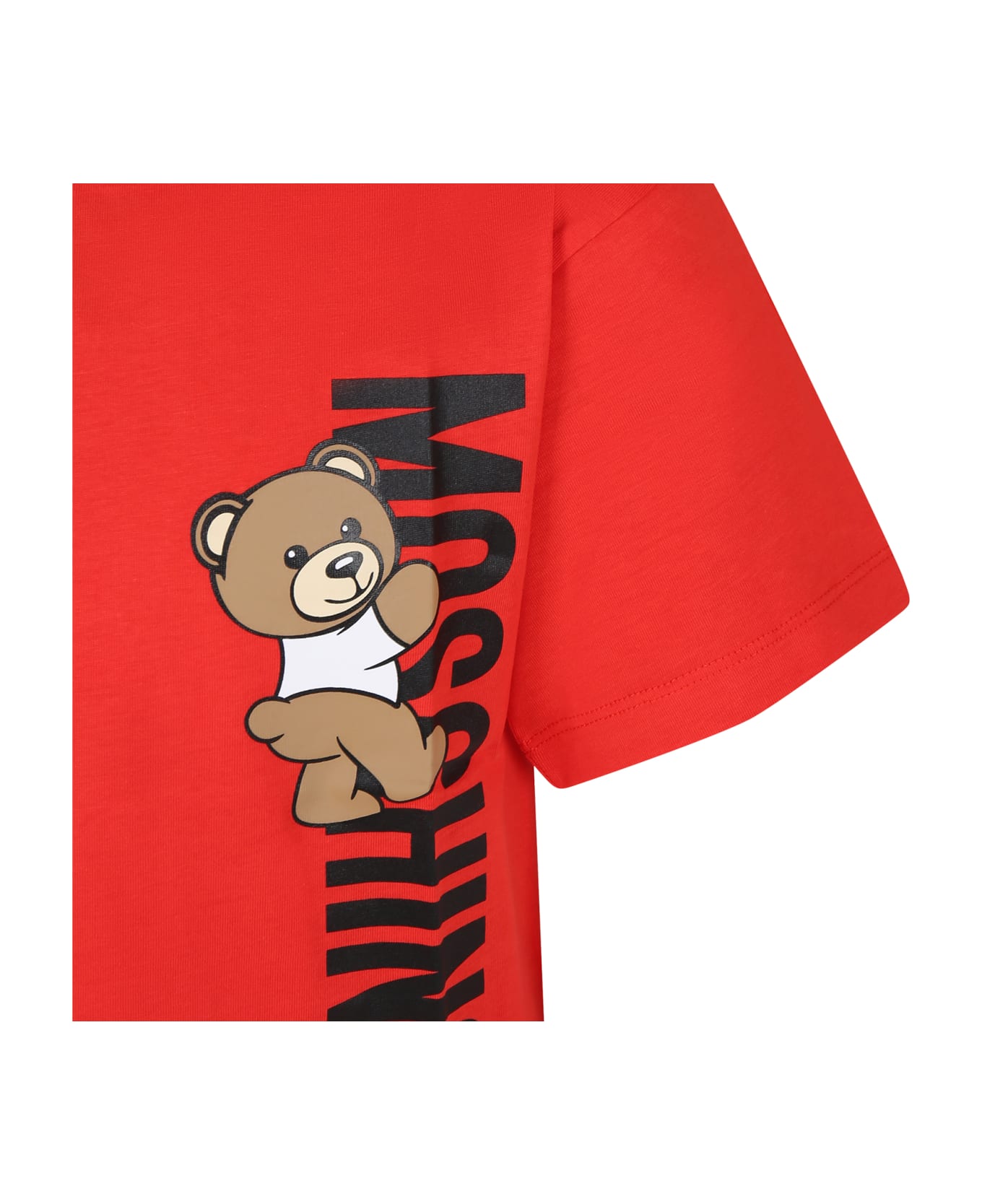 Moschino Red T-shirt For Kids With Teddy Bear And Logo - Red