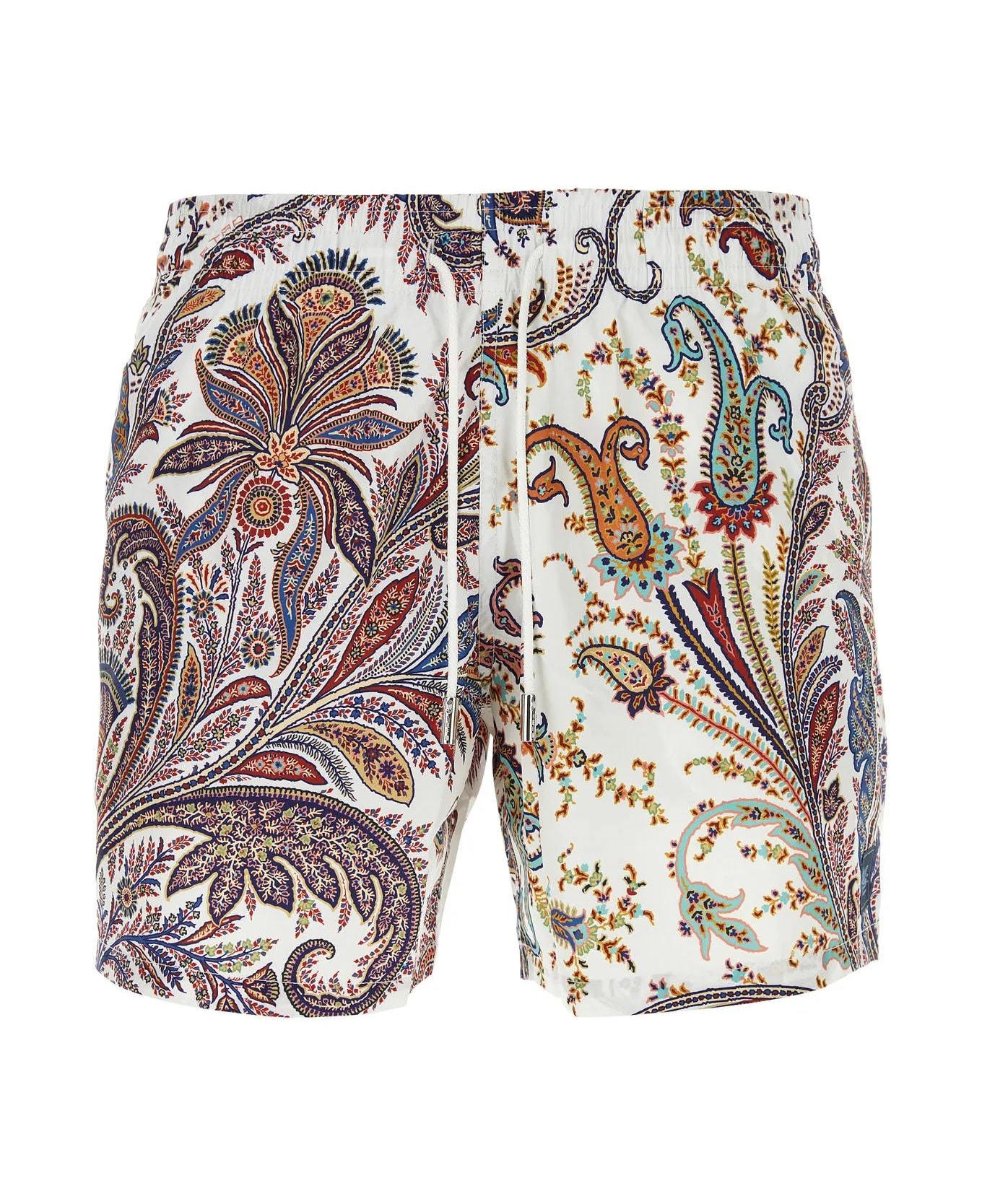 Etro Printed Polyester Swimming Shorts - White