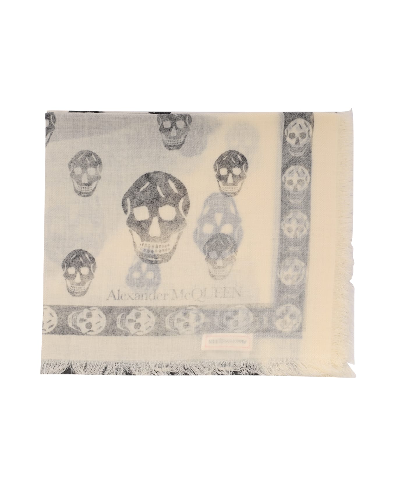 Alexander McQueen Classic Skull Scarf With Orchid Print In Ivory And Black - Bianco スカーフ＆ストール