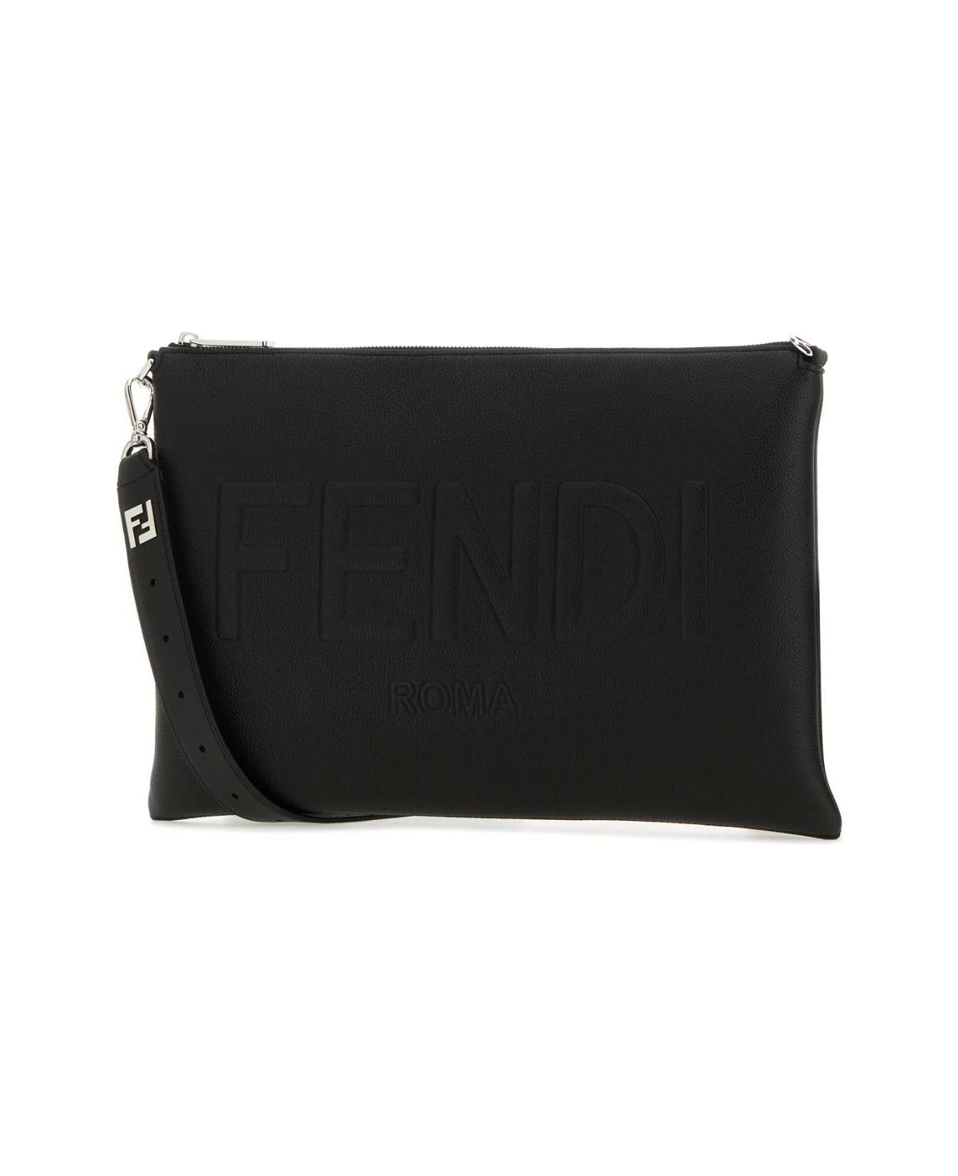 Fendi Black Leather Fendi Roma Shoulder Bag - BLACK