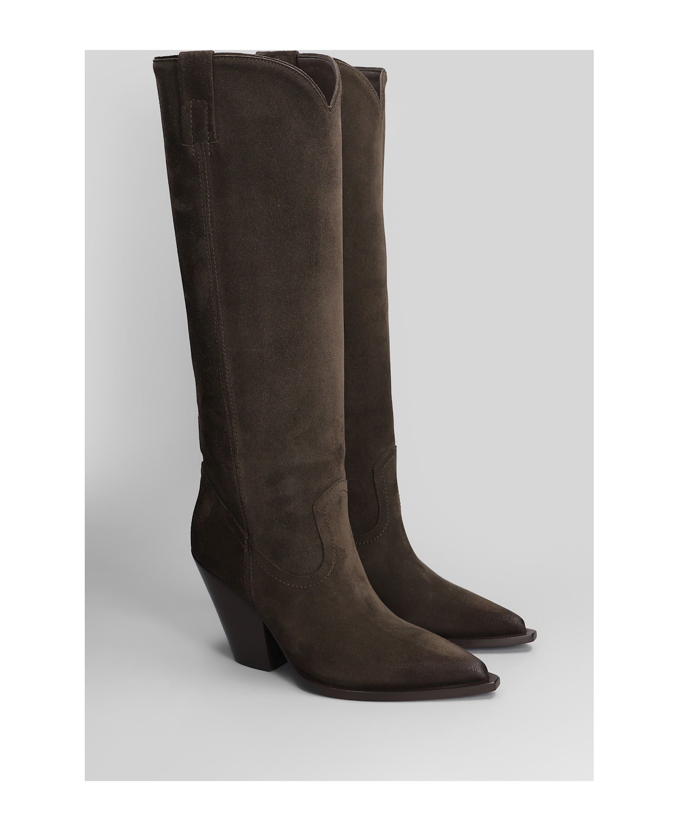 Elena Iachi Texan Boots In Brown Suede - brown
