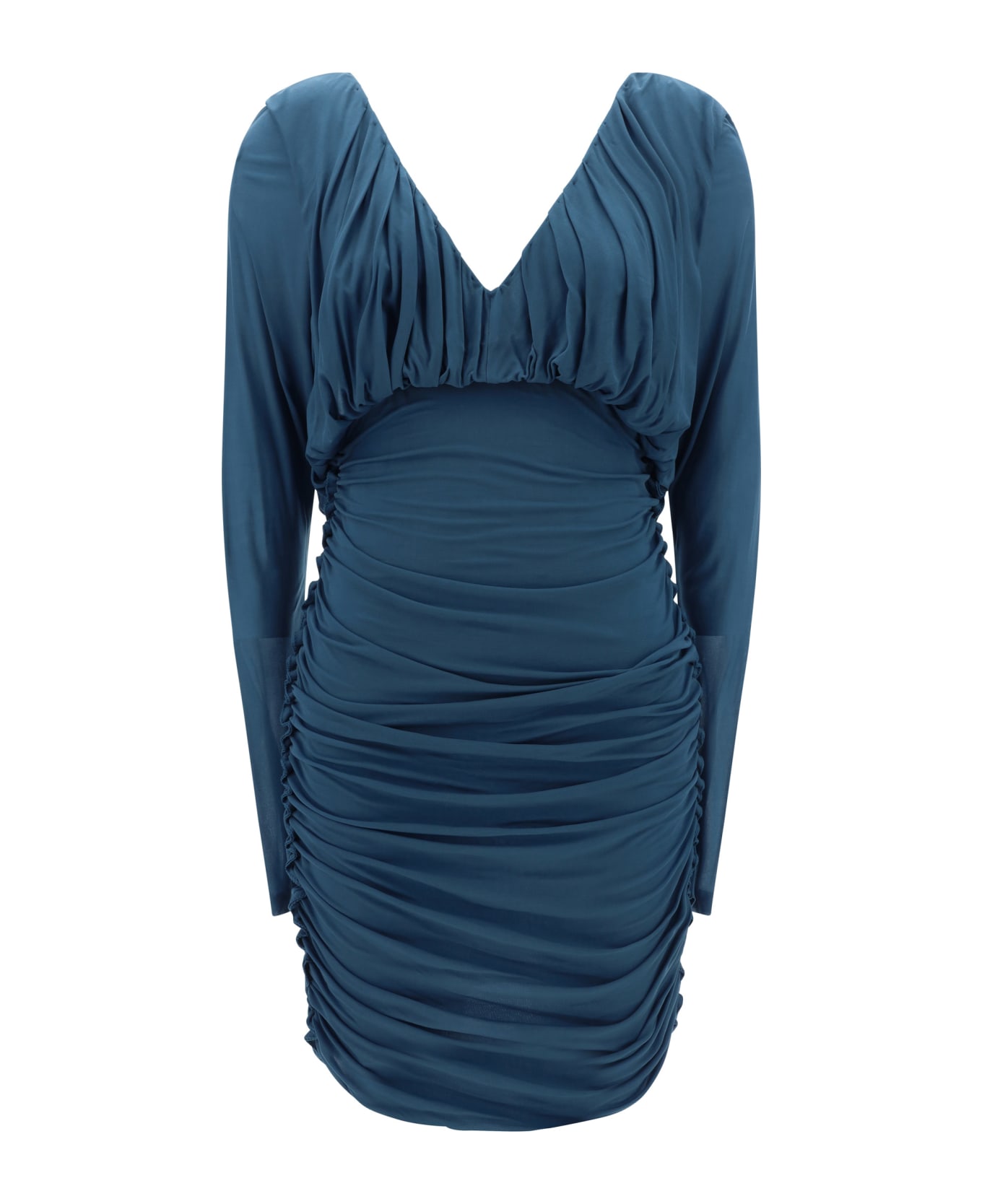 Saint Laurent Long-sleeved V-neck Dress - Blue ワンピース＆ドレス