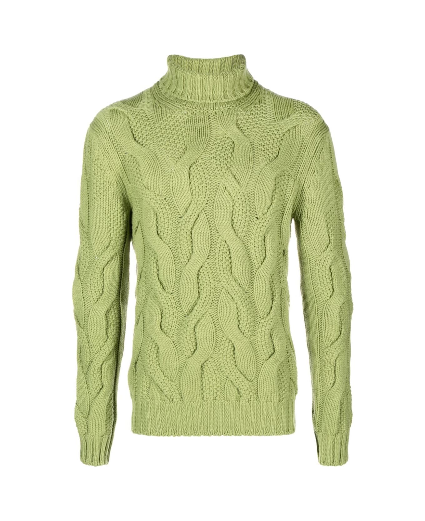 Barba Napoli Turtle Neck Sweater With Braid - Lime