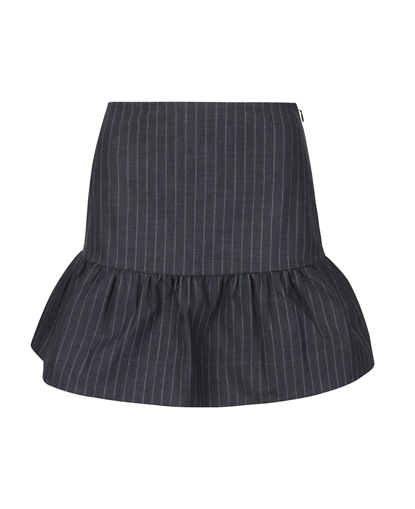 Ganni Stretch Stripe Flounce Mini Skirt - GRAY PINSTRIPE スカート