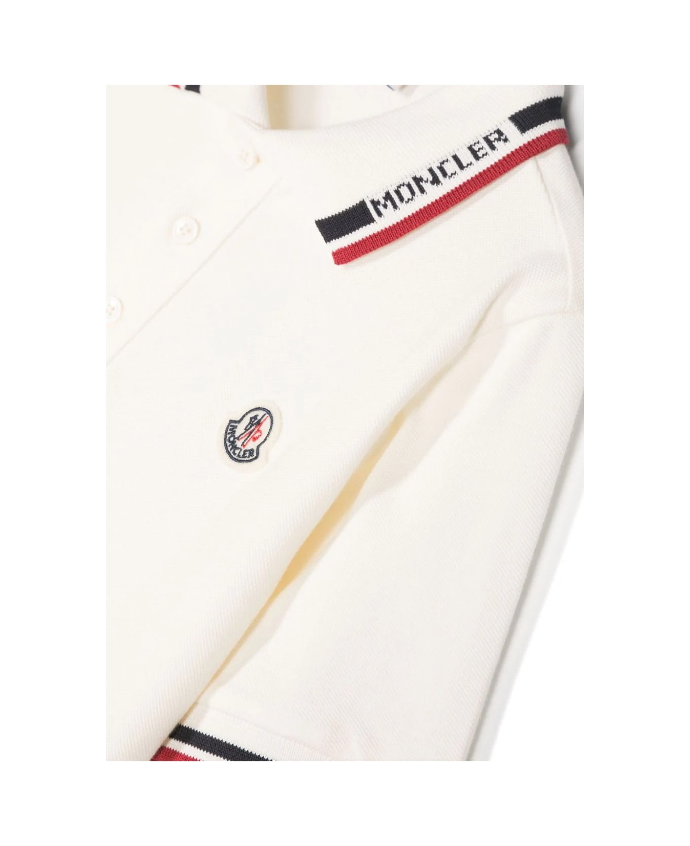 Moncler White Polo Shirt With Tricolour Finish - White