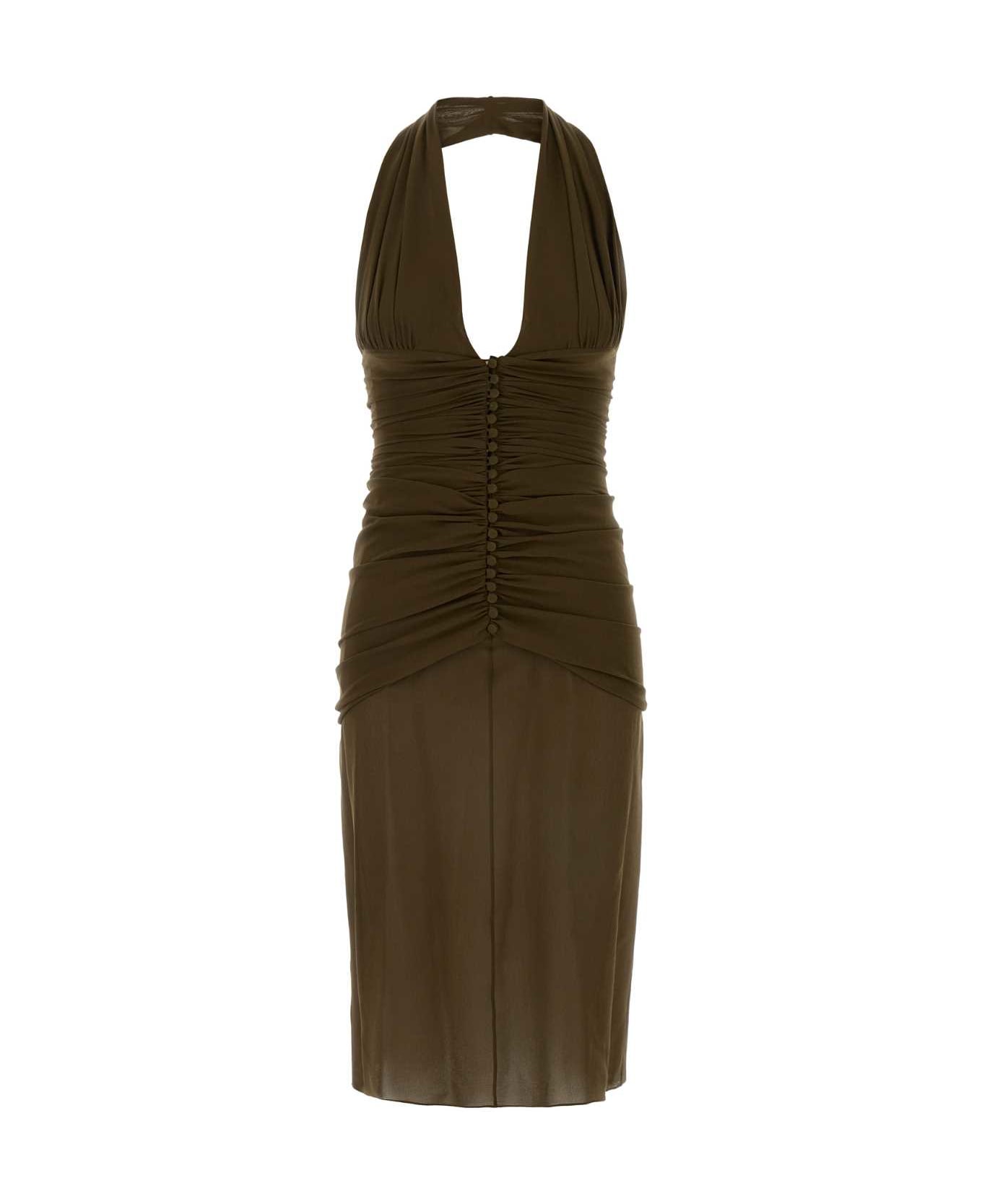 Saint Laurent Army Green Crepe Dress - KAKI