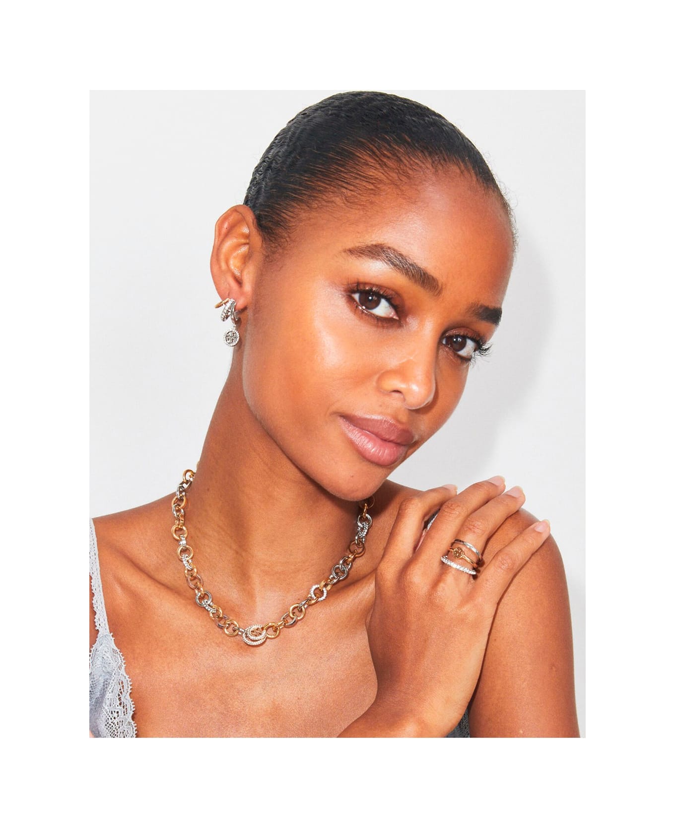 Tory Burch Miller Pave Triple Hoop Earring - Metallic