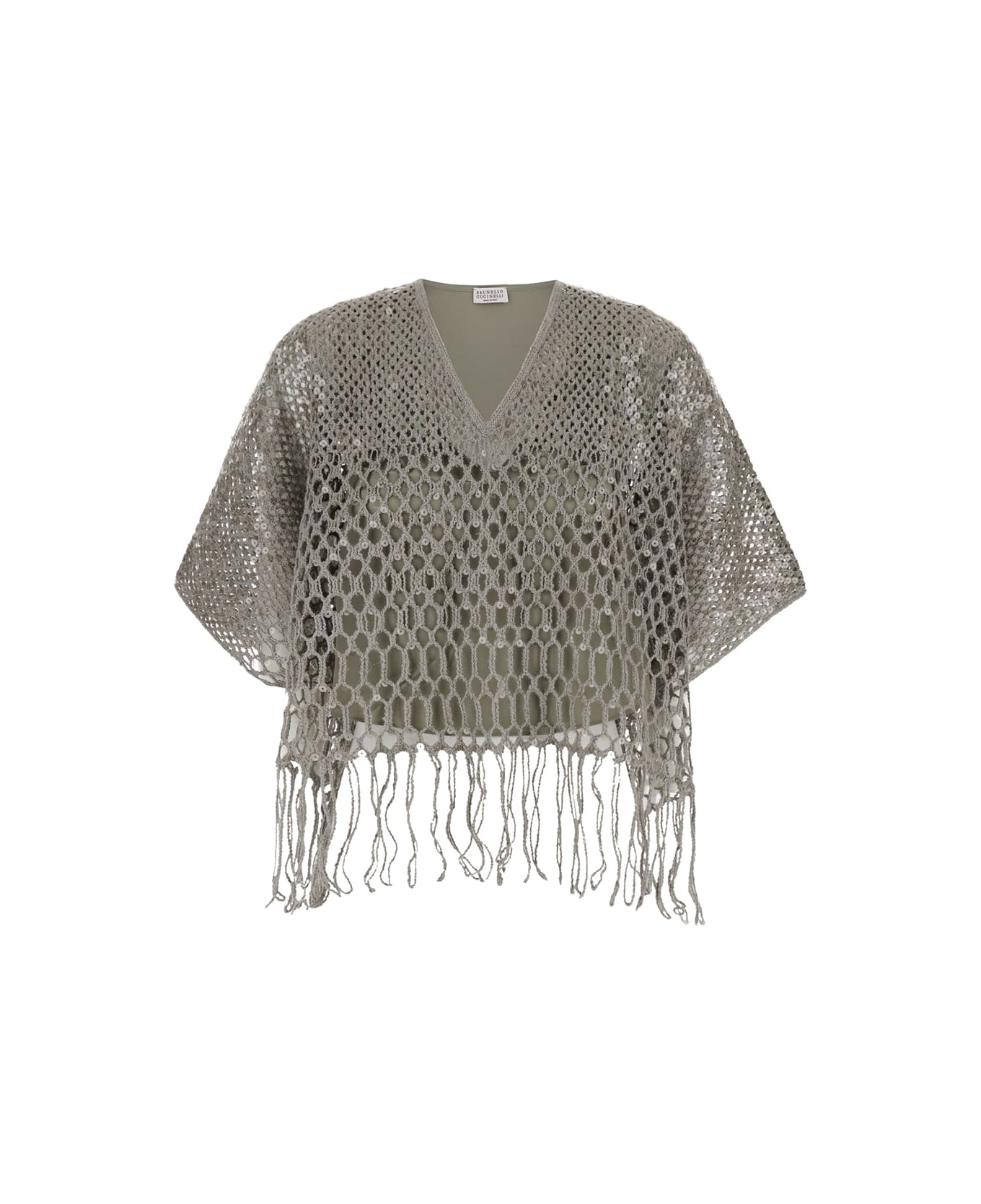 Brunello Cucinelli Grey Cardigan With Chain In Cotton Woman - Grey ニットウェア