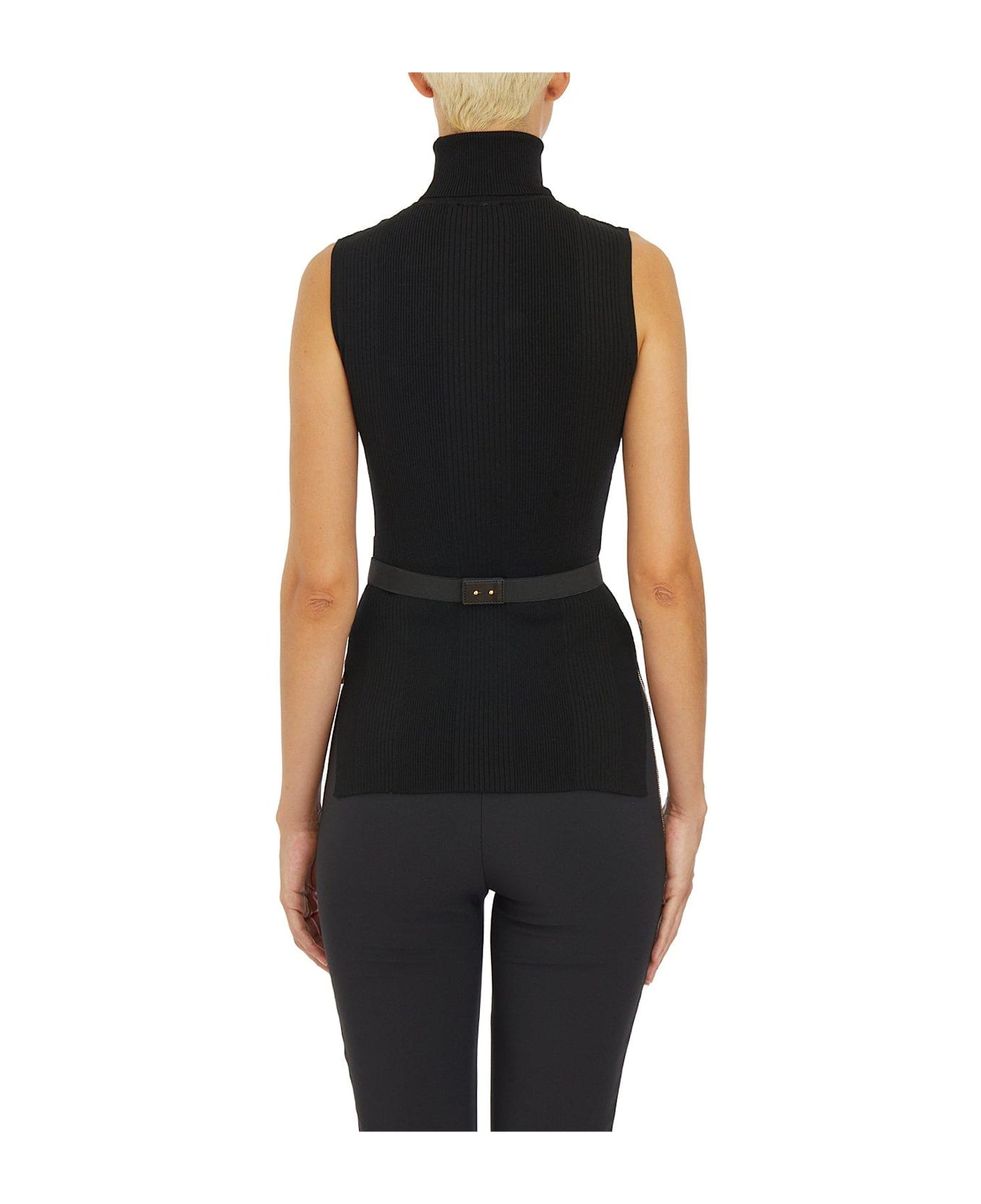 Elisabetta Franchi Logo Embroidered Narrow-ribbed Turtleneck Top - Nero