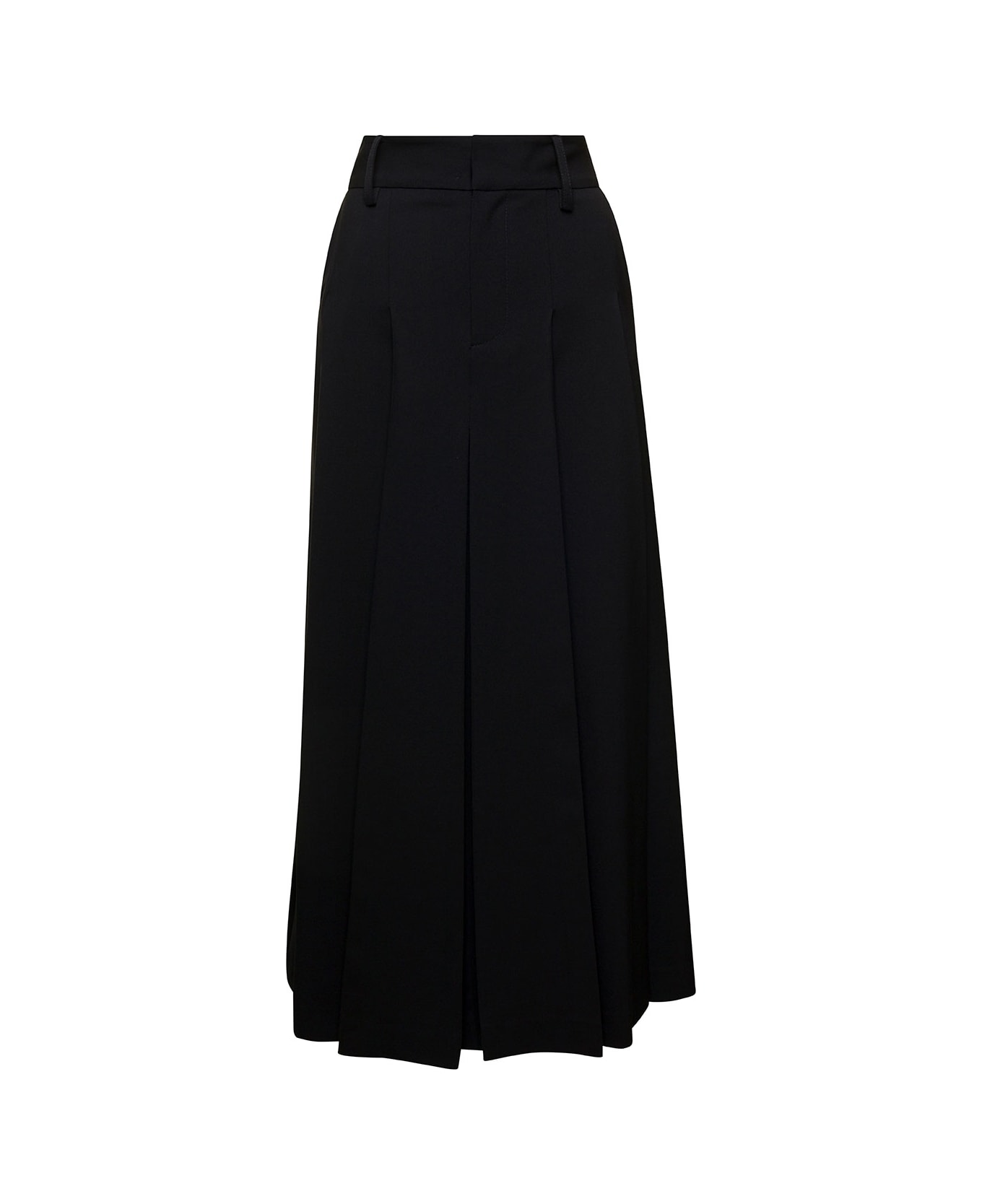 Parosh Long Black Pleated Skirt With Belt Loops In Stretch Wool Woman - Black スカート