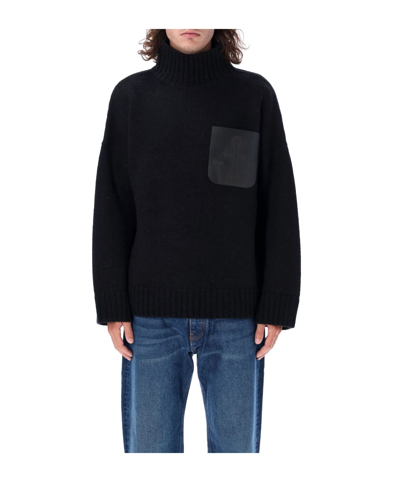 J.W. Anderson Leather Patchpocket High Neck Knit - BLACK