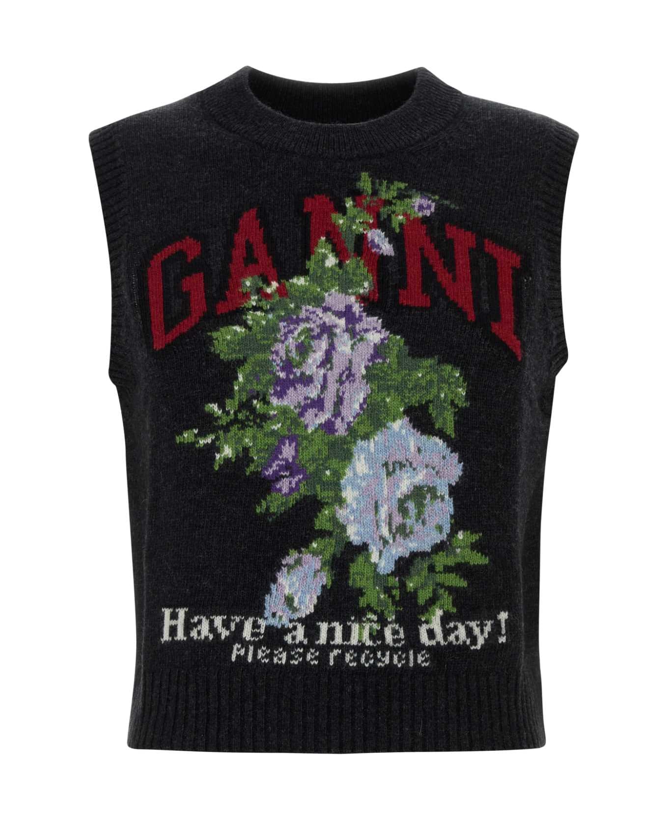 Ganni Slate Wool Blend Vest - PHANTOM