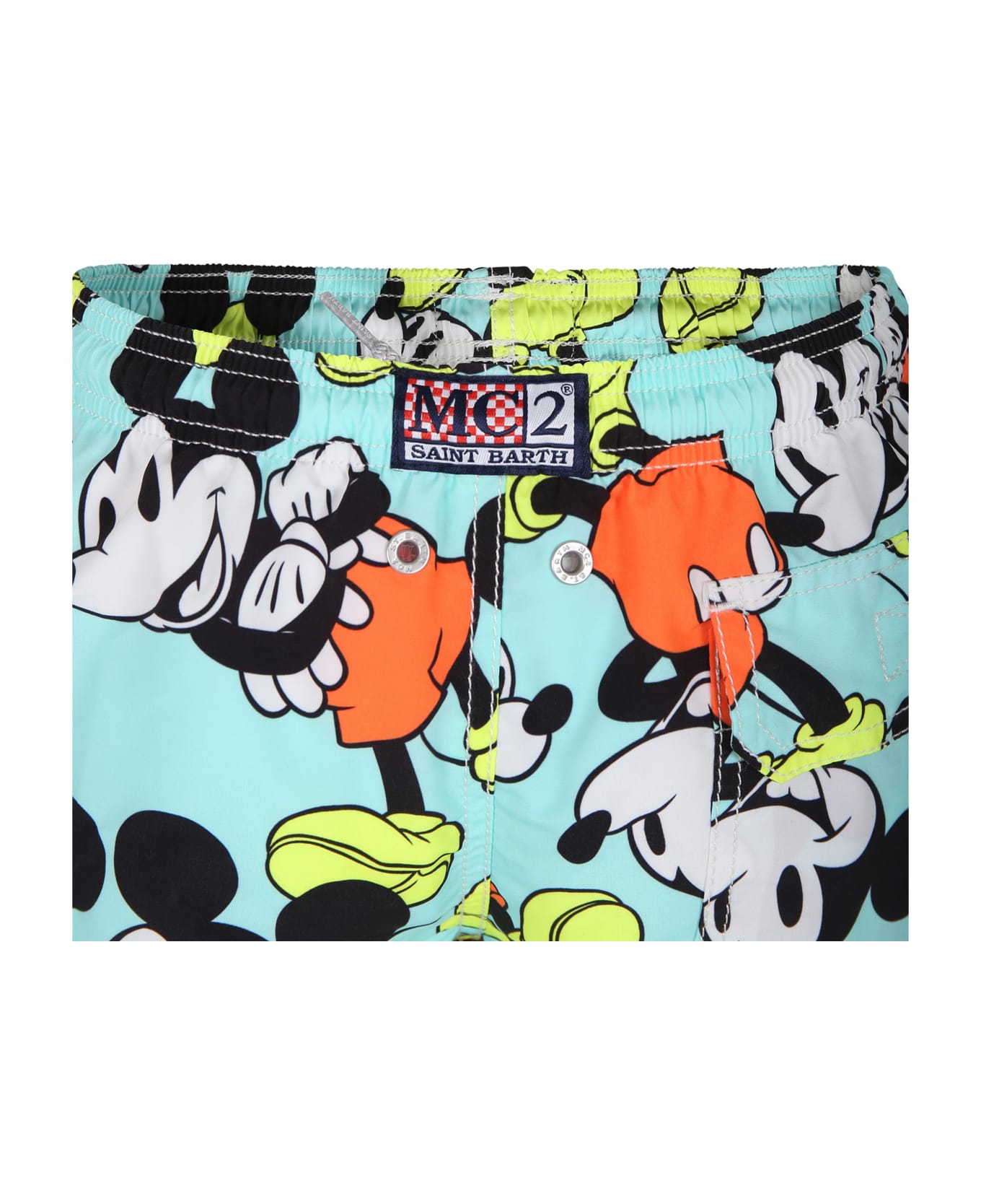 MC2 Saint Barth Green Swim Shorts For Boy With Mickey Mouse Print And Logo - Green 水着