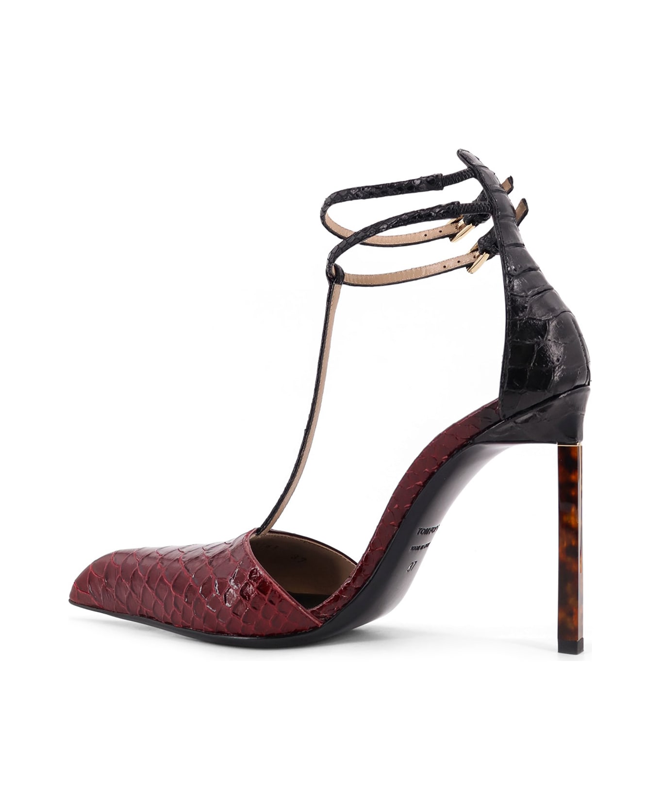Tom Ford Python-effect Leather Pumps - RUBY RED/BLACK