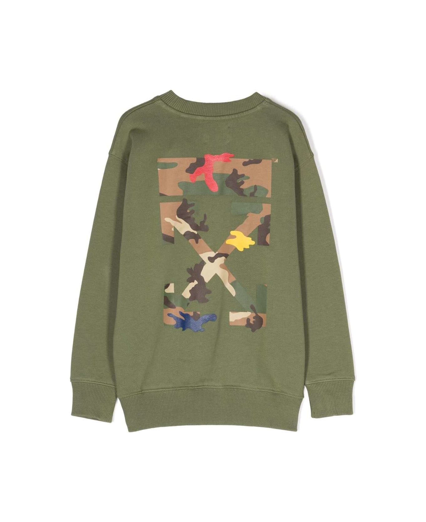 Off-White Green Long-sleeved Sweatshirt With 'arrow Camouflage' Motif In Cotton Boy - Military B