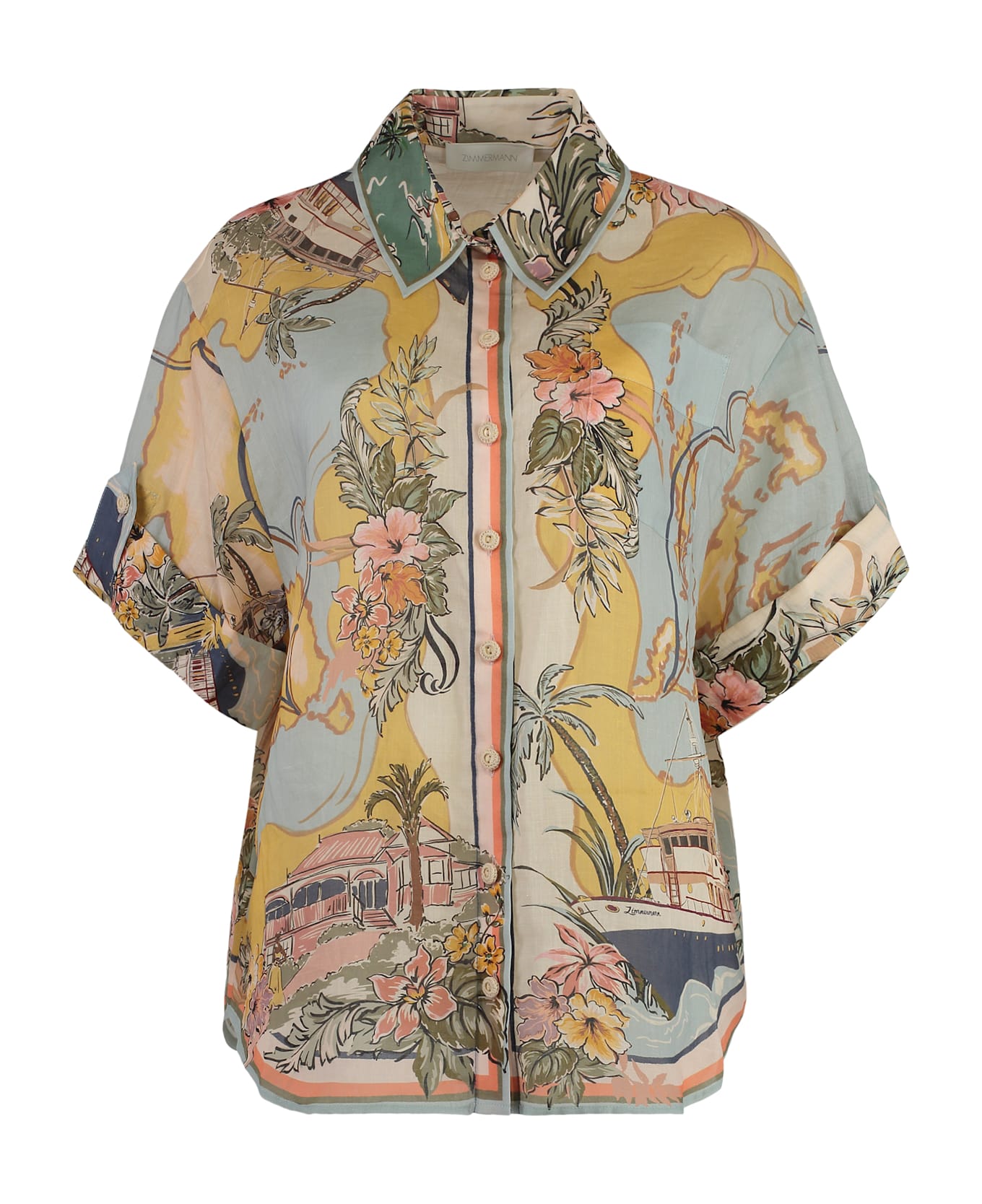 Zimmermann Tallow Printed Short Sleeved Shirt - BLUE