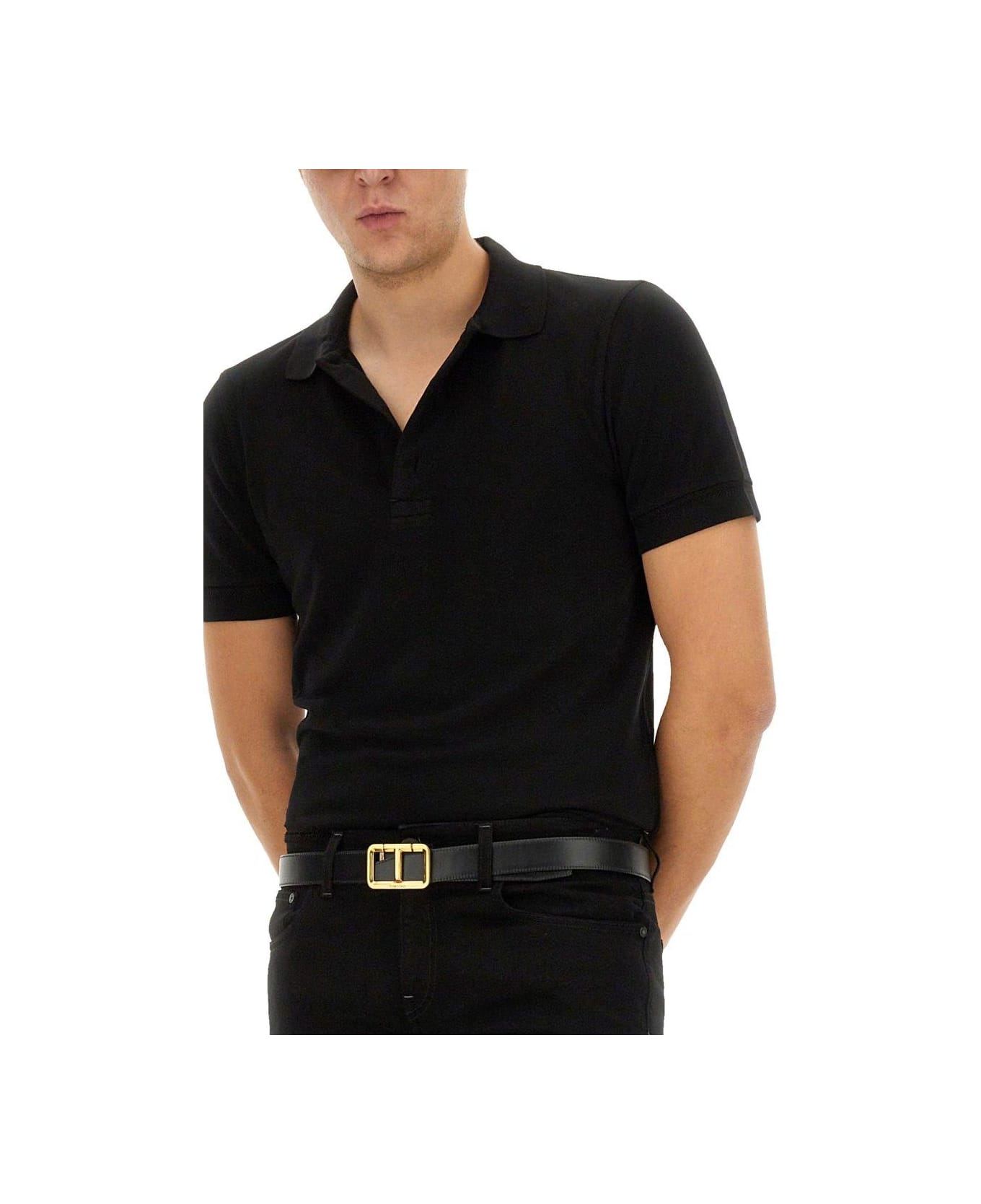 Tom Ford Logo Embroidered Polo Shirt - BLACK