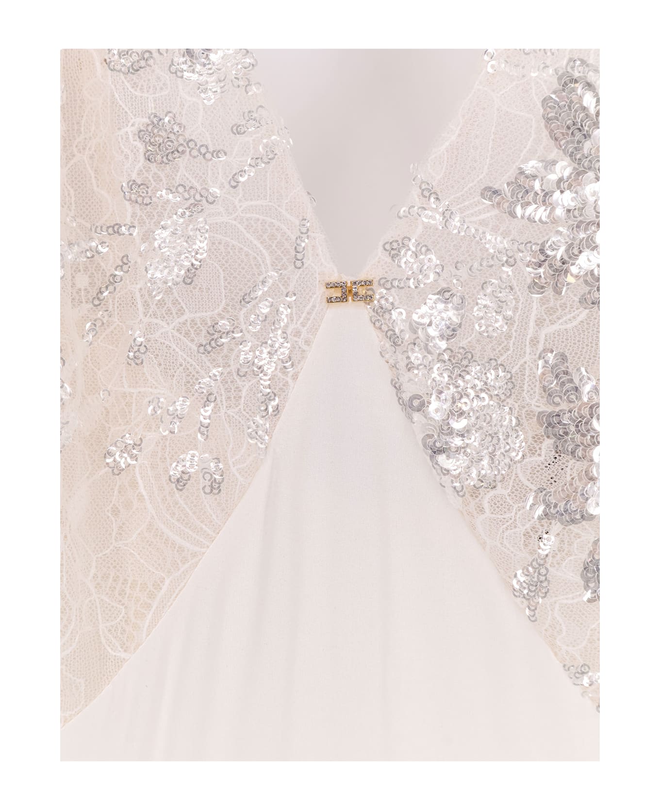 Elisabetta Franchi Red Carpet Dress In Silk Georgette Fabric And Embroidered Lace - White