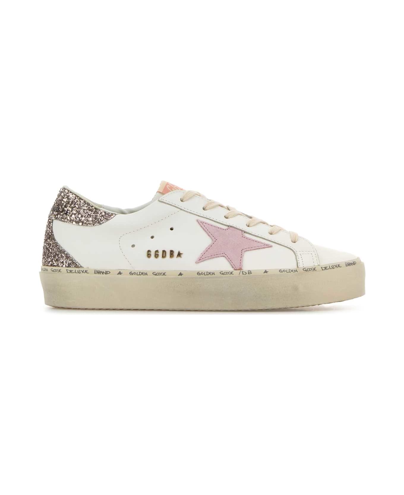 Golden Goose White Leather Hi Star Sneakers - WHITEANTIQUEPINKCINDER