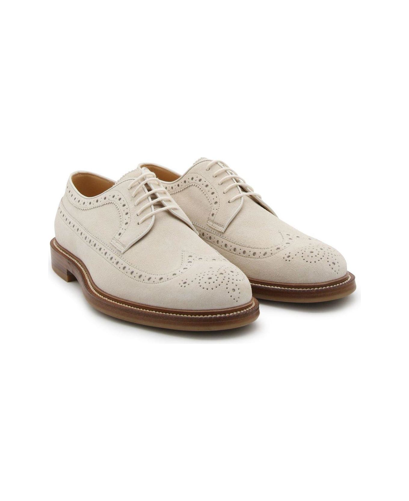 Brunello Cucinelli Perforated-embellished Lace-up Derby Shoes - White ローファー＆デッキシューズ