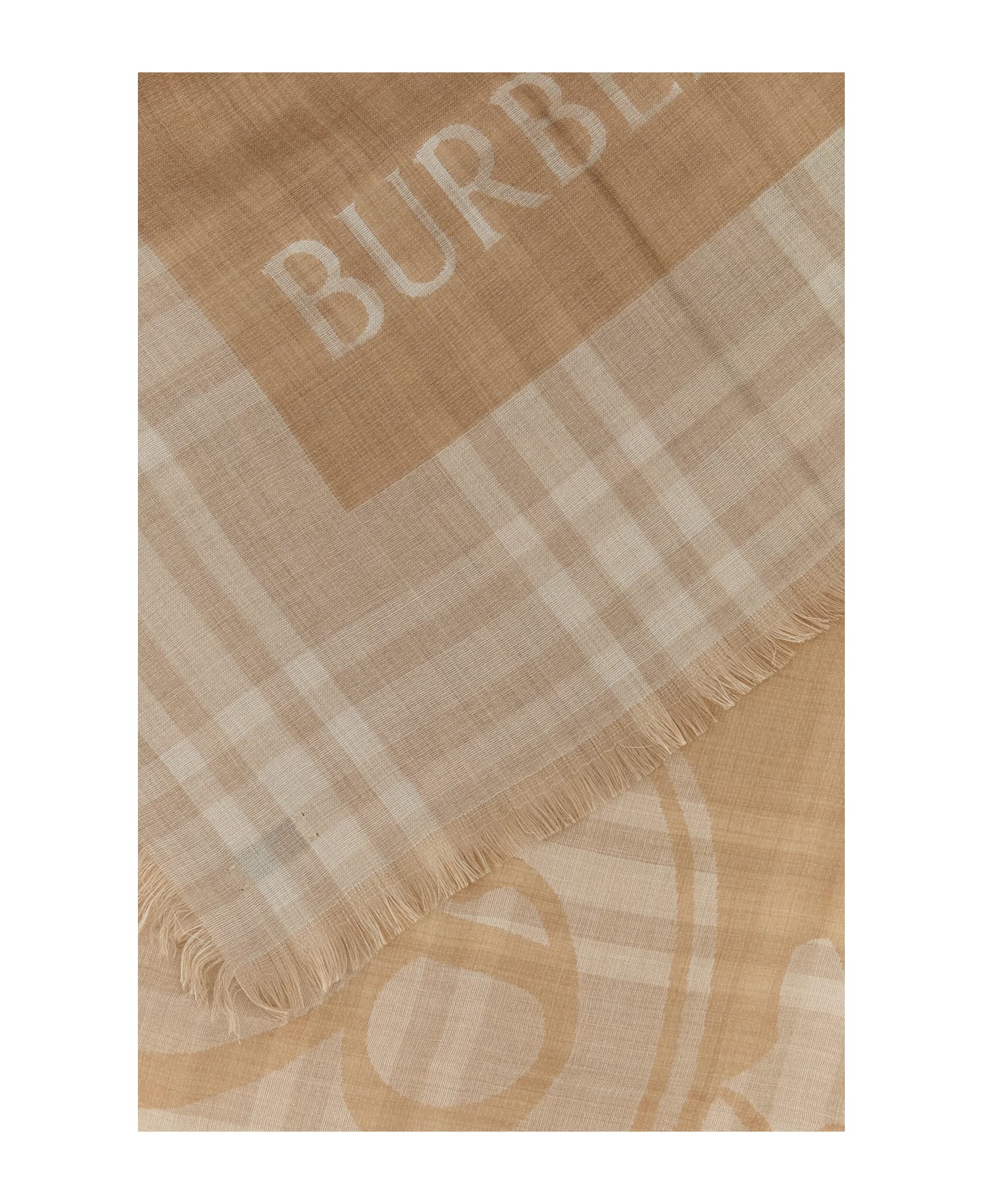 Burberry Checked Frayed-edeg Scarf - CLAY