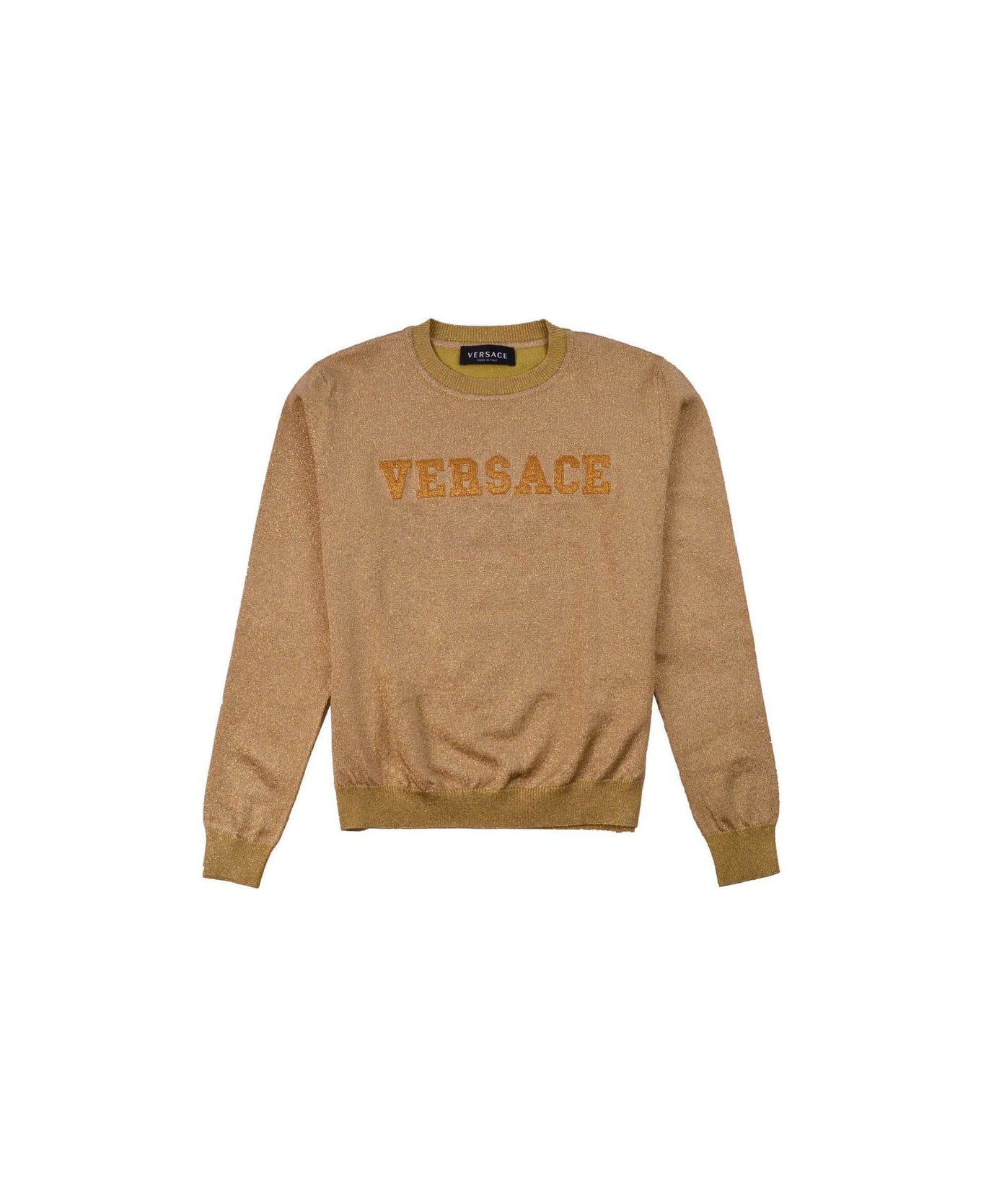 Young Versace Logo-appliqu Ong-sleeved Crewneck Jumper - Oro