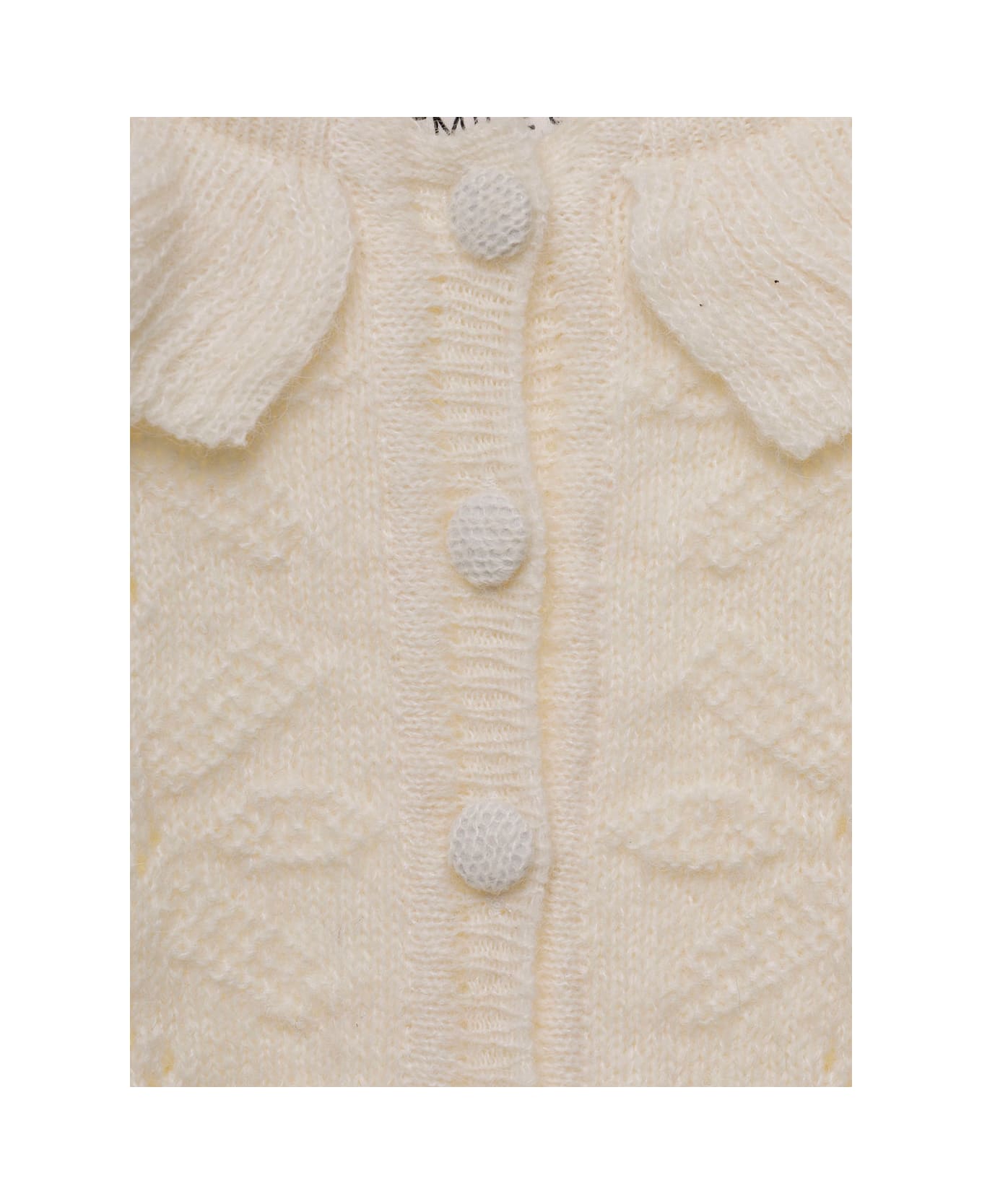 Emile Et Ida Kids Baby's White Cardigan With Embroidery And Flounces - Beige