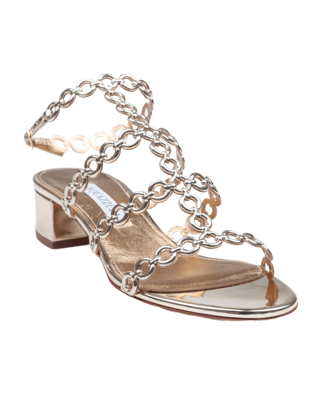 Aquazzura Aquazzurra Infinity Chain 35 Sandal In Mirrored Leather, Gold Color - Soft Gold