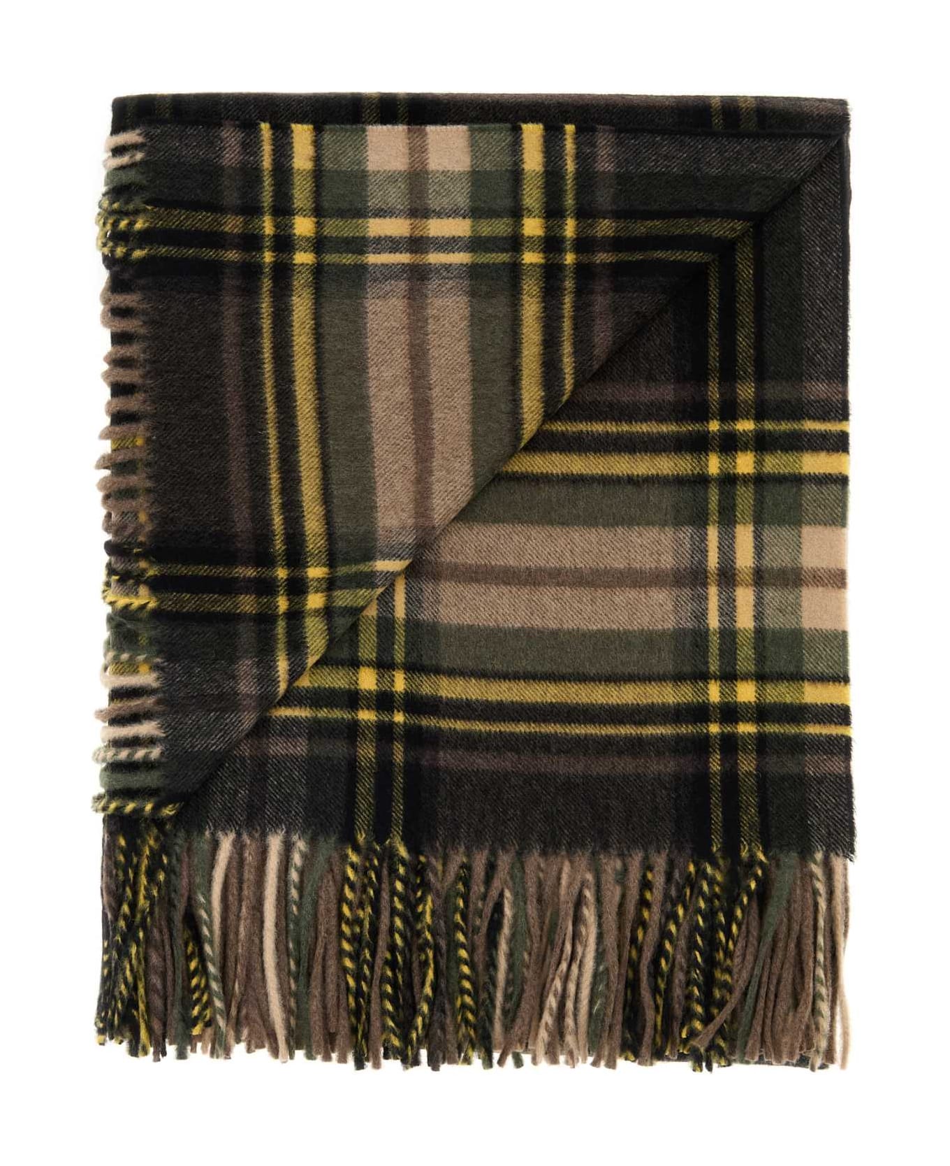 Saint Laurent Embroidered Cashmere Blend Scarf - BROWN/DARK GREEN