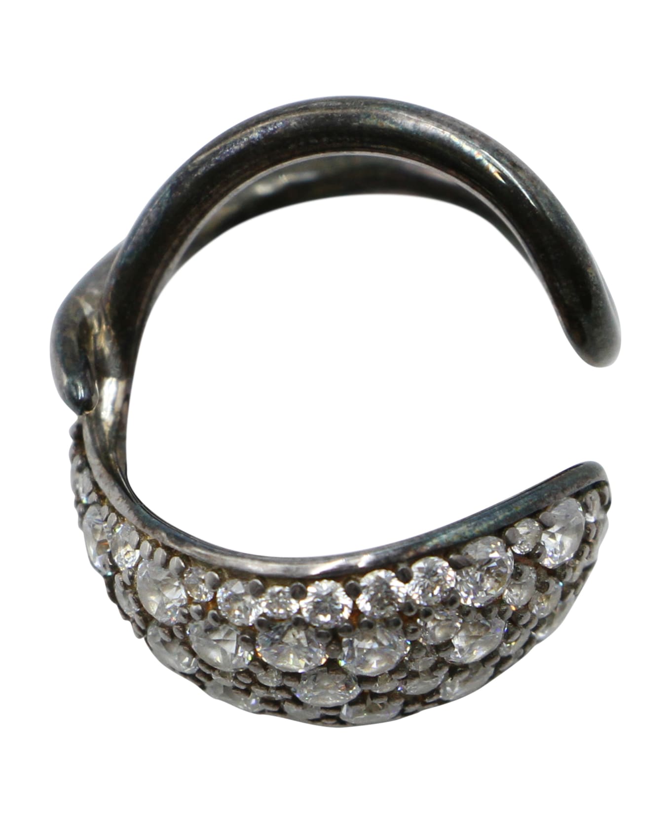 Bottega Veneta Embellished Pave Silver Ring - Silver