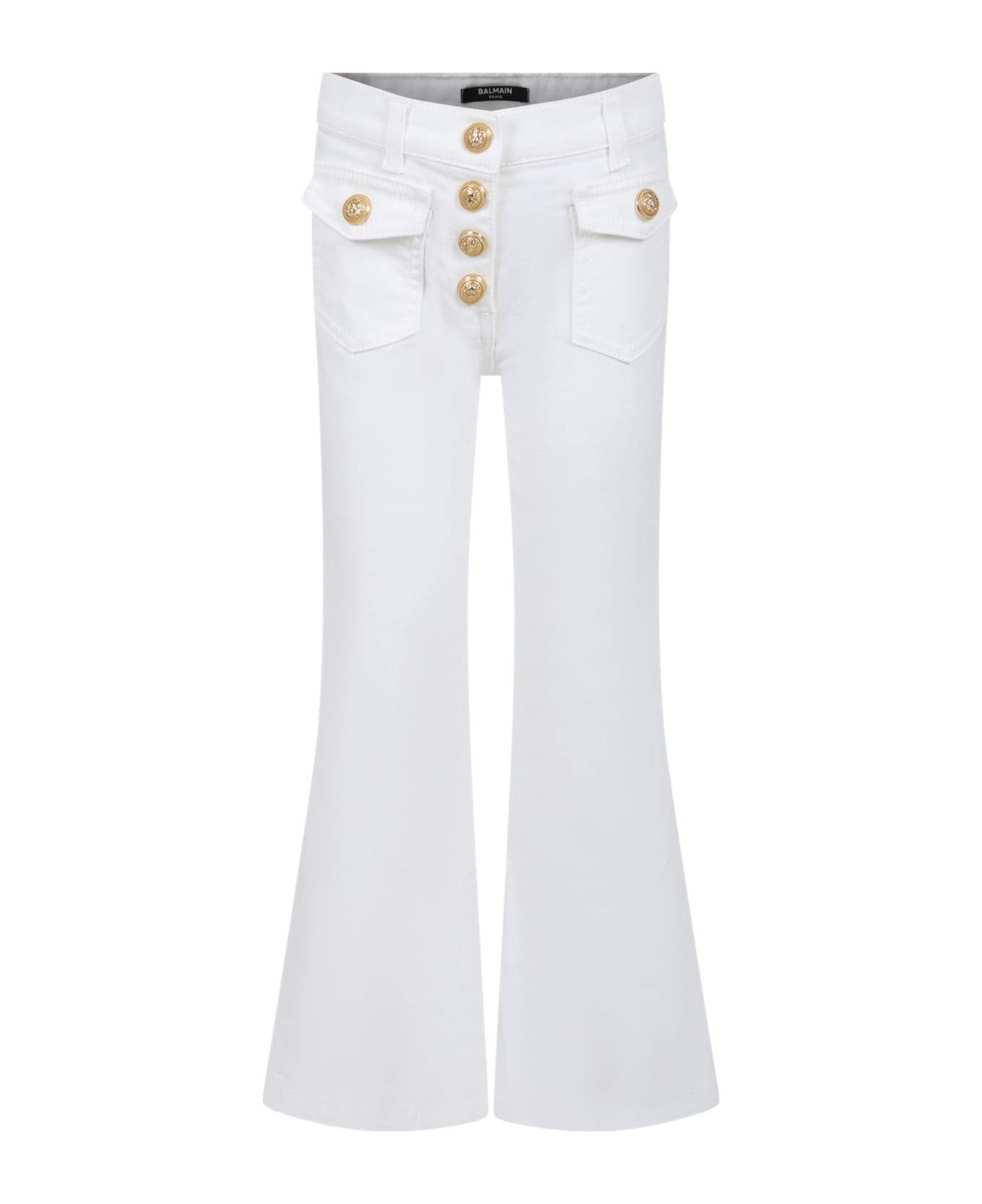 Balmain White Jeans For Girl With Gold Buttons - White