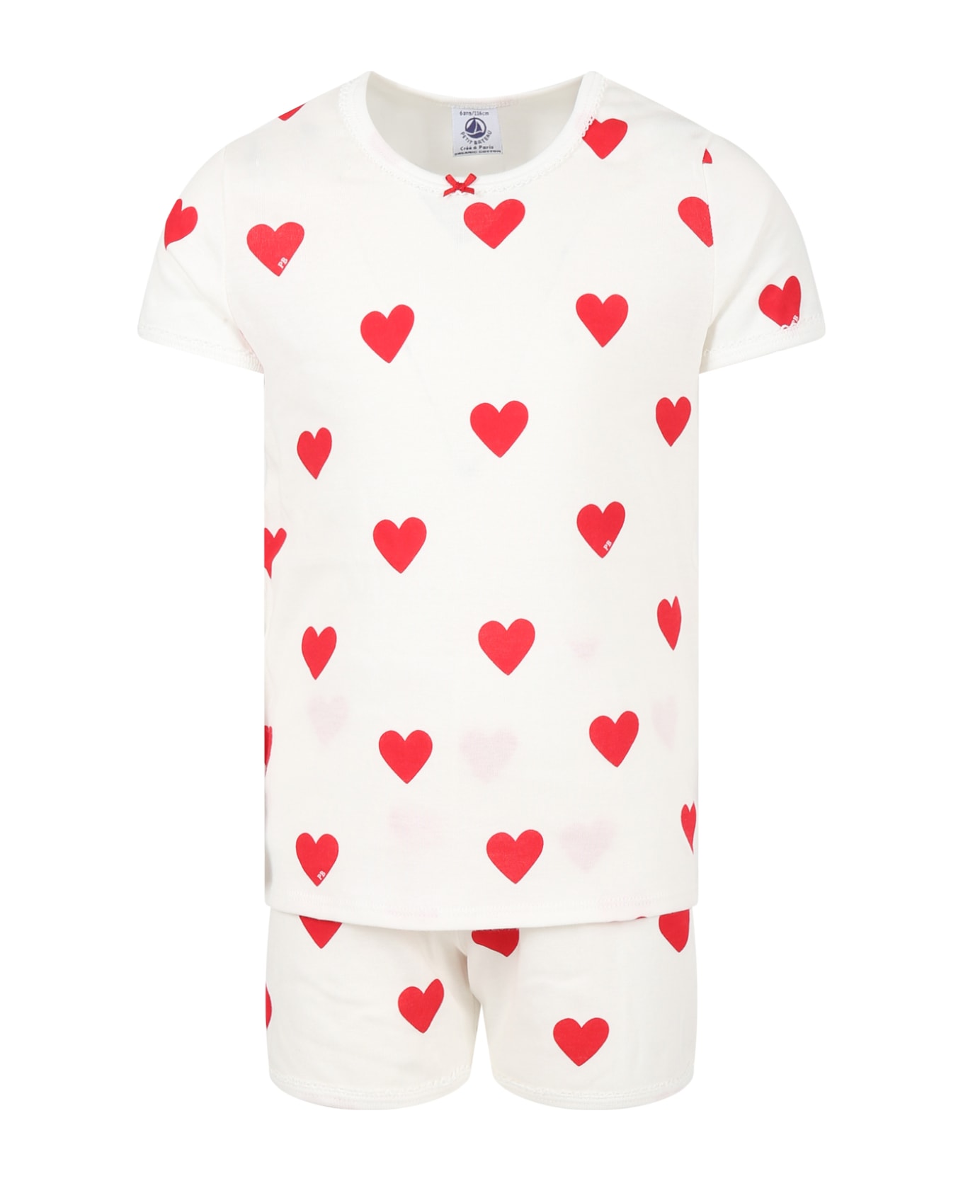 Petit Bateau White Pajamas For Girl With Logoed Hearts - White