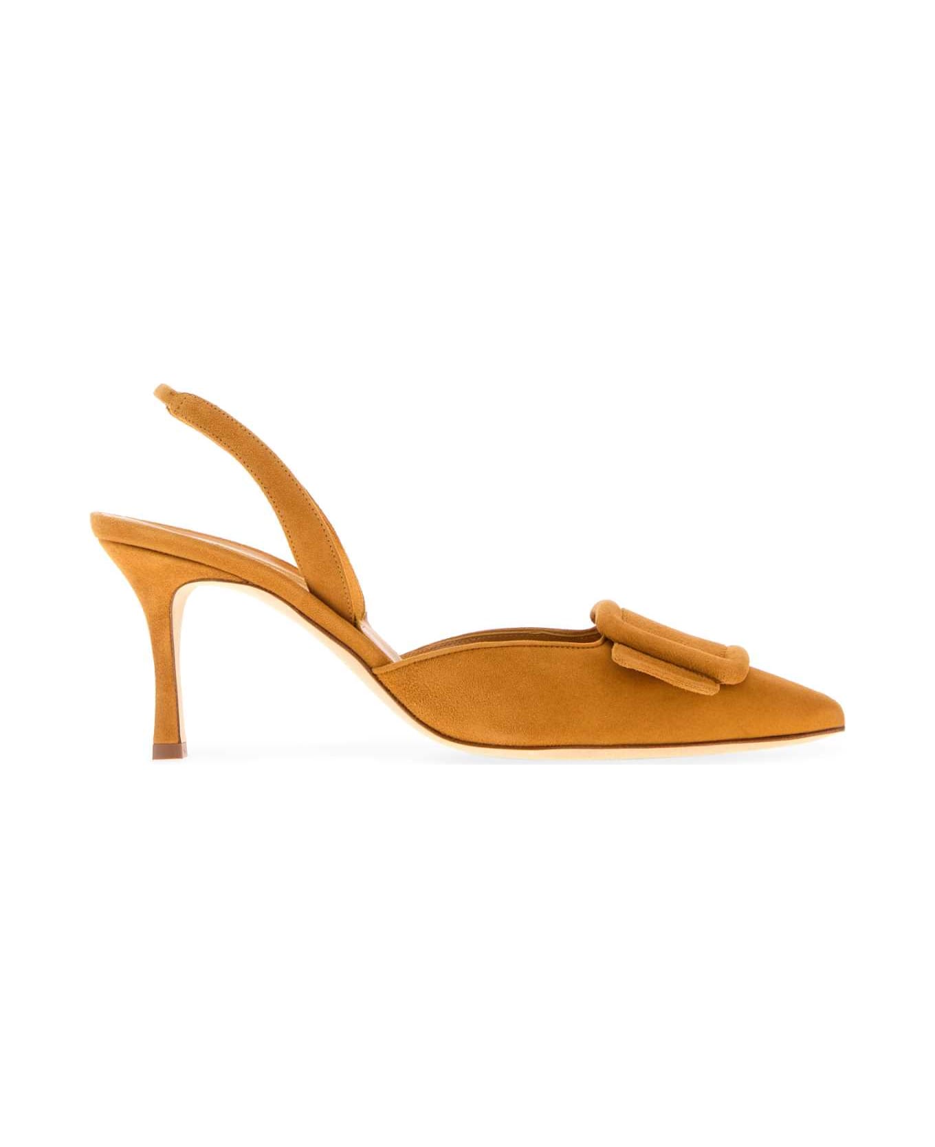 Manolo Blahnik Pastel Orange Suede Maysli Pumps - MORA