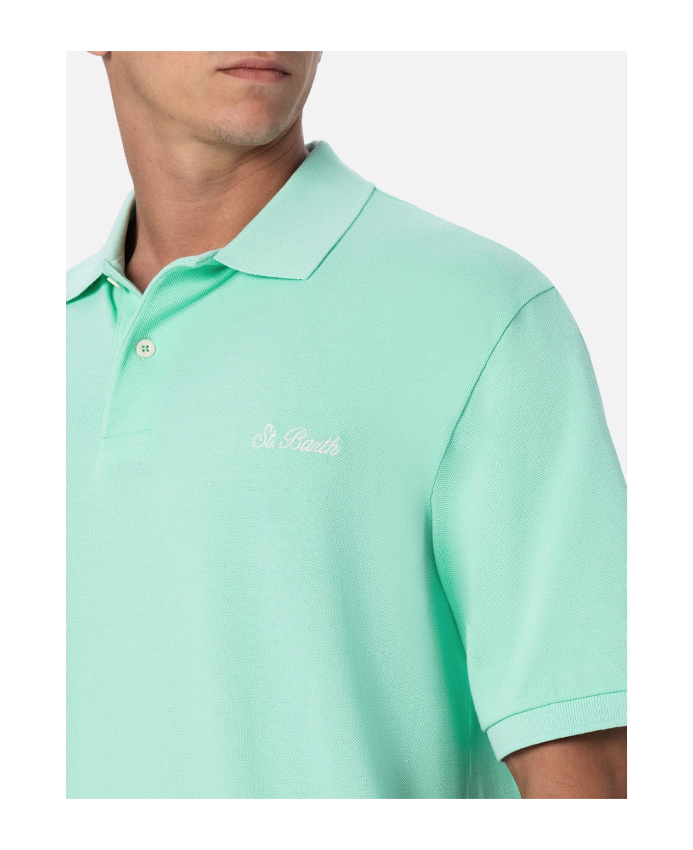 MC2 Saint Barth Man Water Green Cotton Piquet Polo Shirt Beverly Hills - GREEN