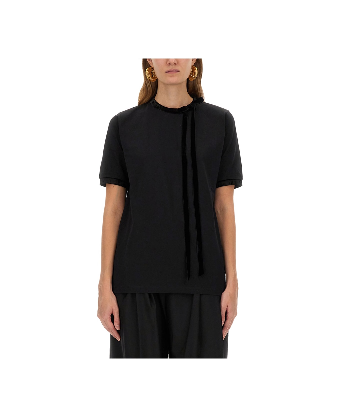 Nina Ricci T-shirt With Ribbon And Bow - BLACK