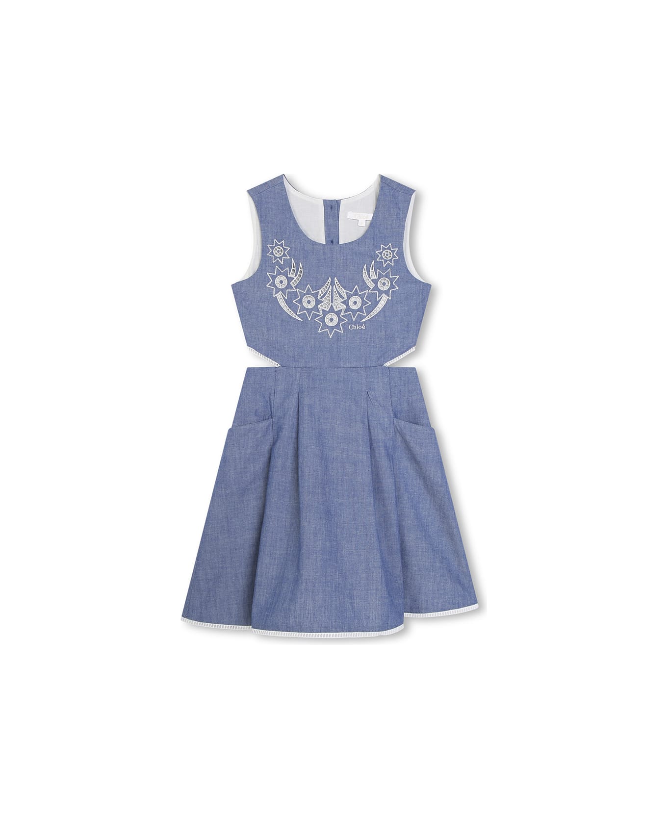 Chloé Medium Blue Sleeveless Dress With Embroidery And Cut-out - Blue