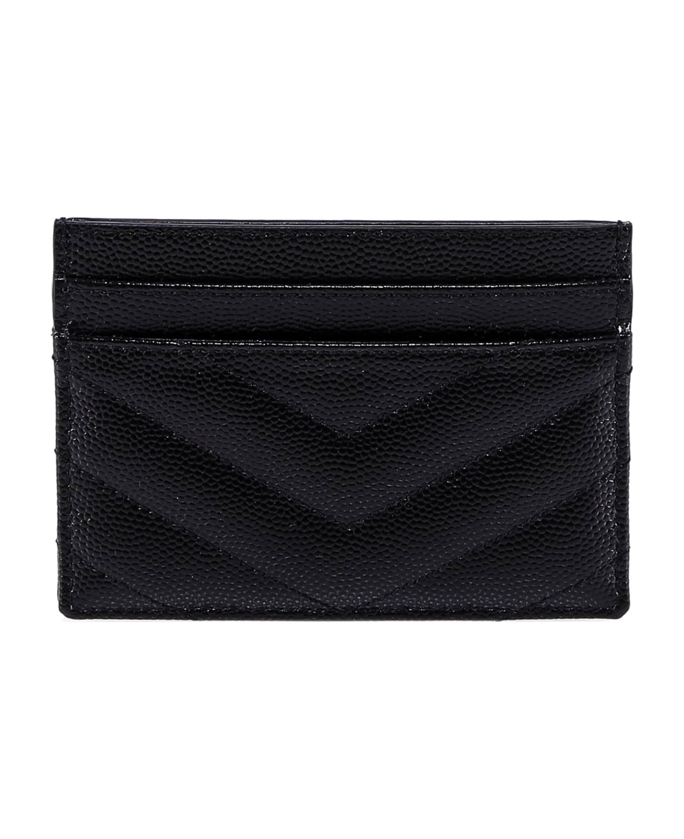 Saint Laurent Card Holder With Matelassé Stitching - Black