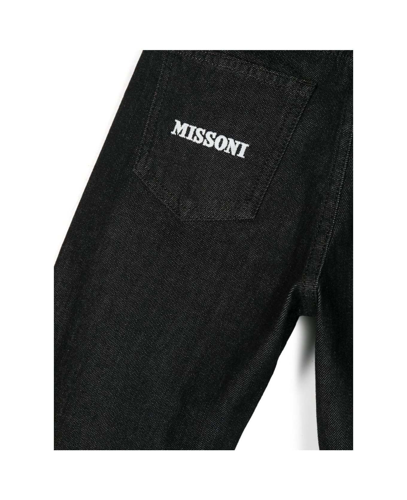 Missoni Kids Black Loose-fit Jeans With Logo And Chevron Motif - Black/white ボトムス