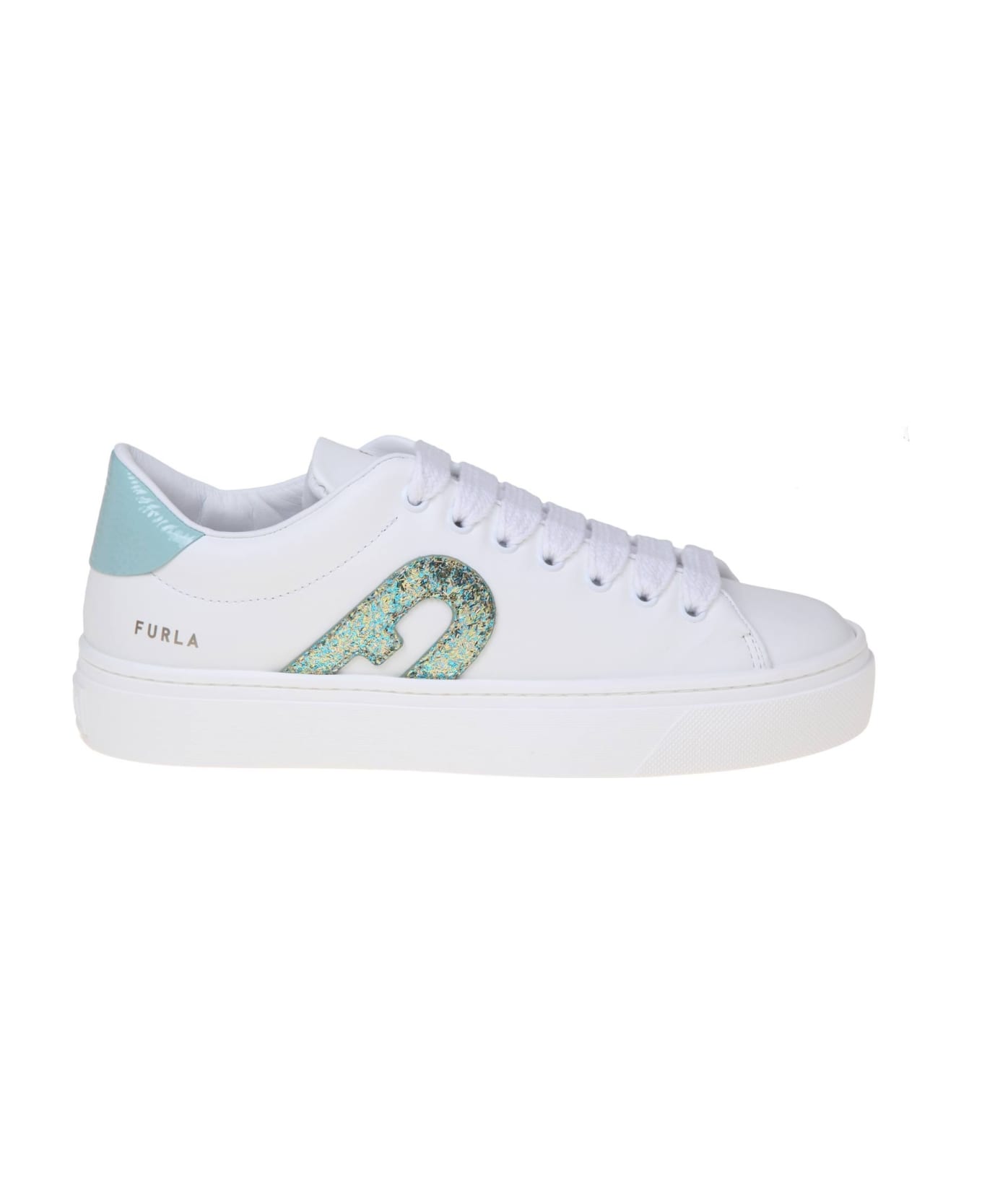 Furla Joy Lace Up Sneakers In White Leather - Green