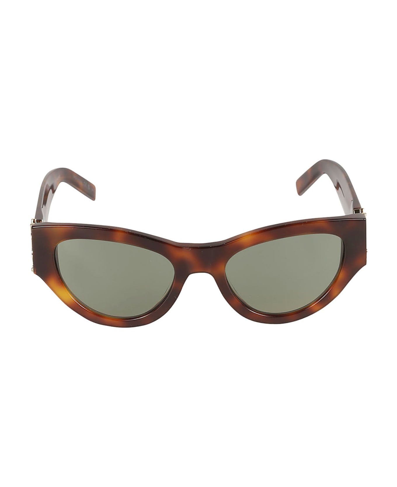 Saint Laurent Eyewear Ysl Hinge Flame Effect Oval Frame Sunglasses - Havana/Green