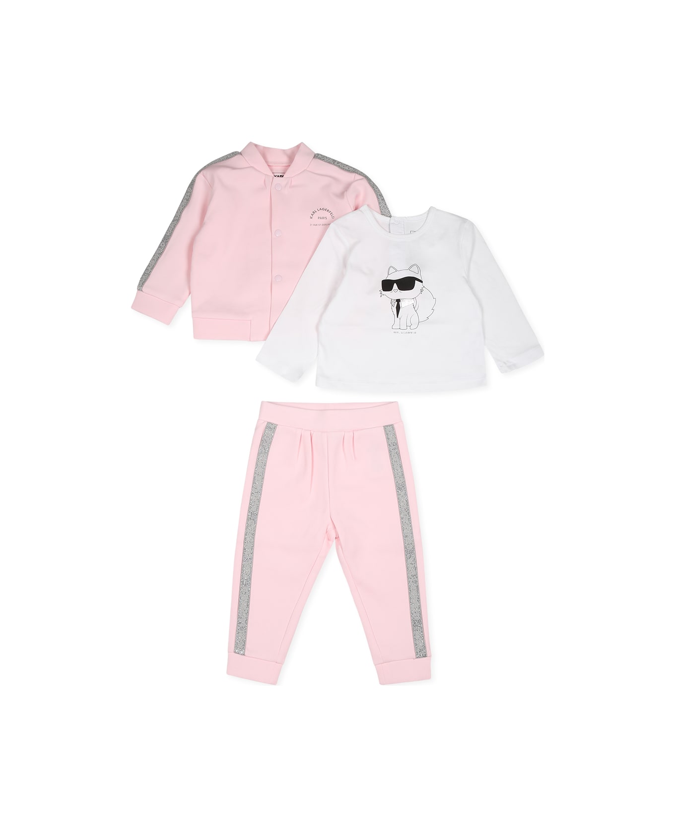 Karl Lagerfeld Kids Pink Suit For Baby Girl With Choupette Print - Pink