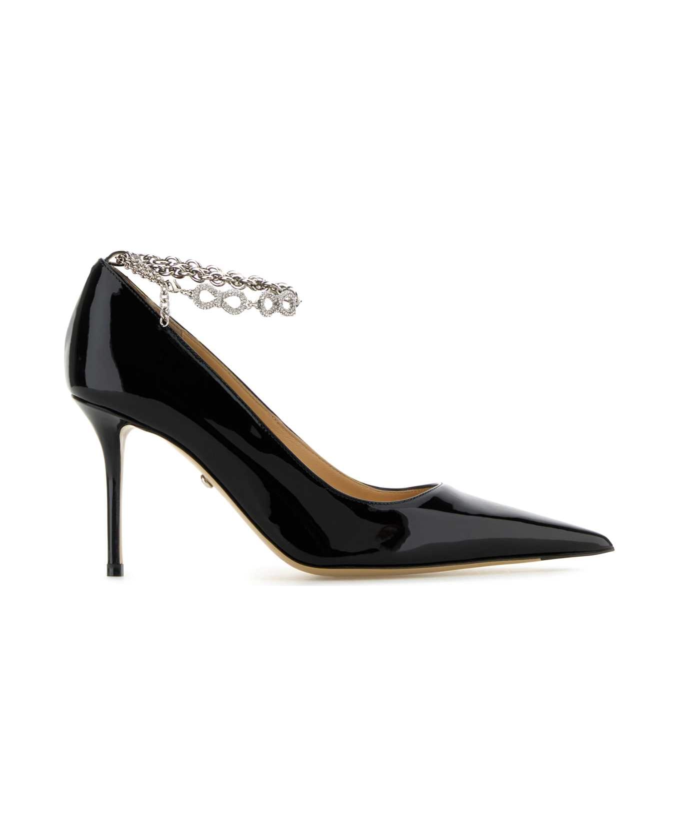 Mach & Mach Black Leather Bow Chain Pumps - BLACK
