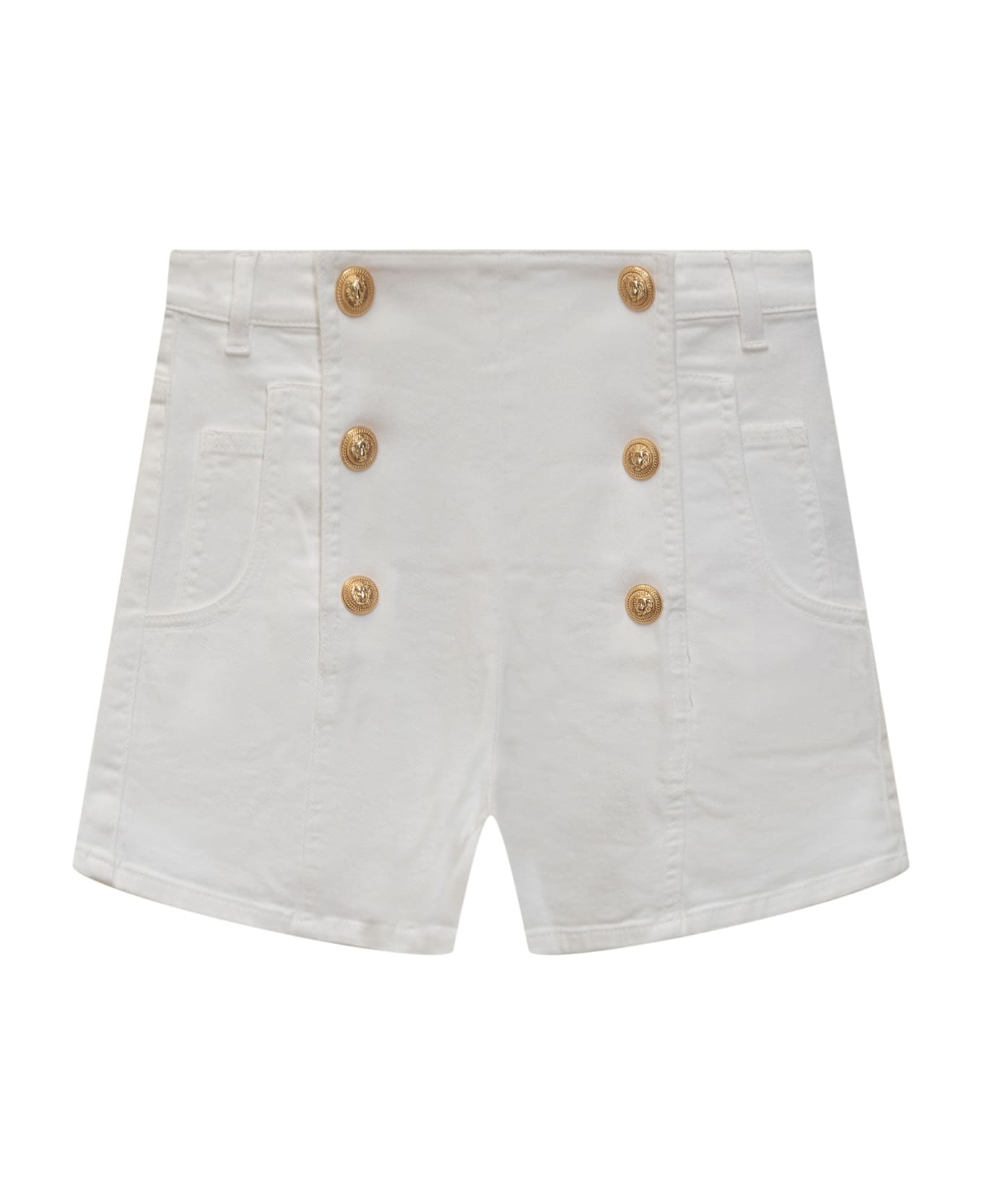 Balmain Logo Shorts - WHITE/GOLD